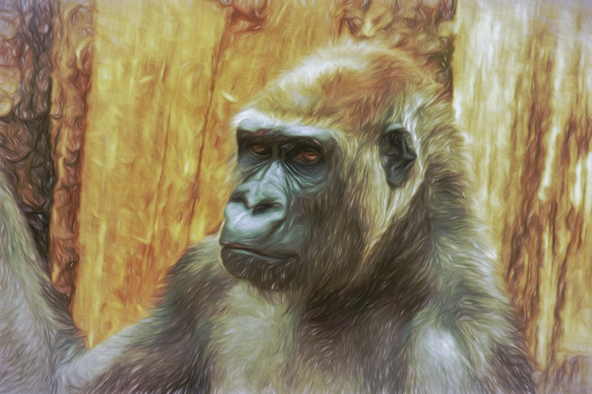 Canon EOS 700D (EOS Rebel T5i / EOS Kiss X7i) + Canon EF 75-300mm F4.0-5.6 IS USM sample photo. Portrait of gorilla, painting in impressionistic style photography