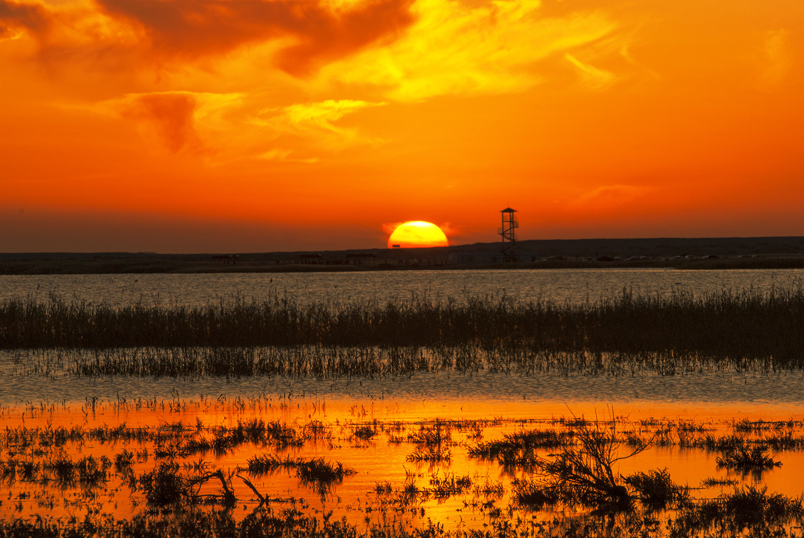 Nikon D200 sample photo. Sunset in the juyan lake photography