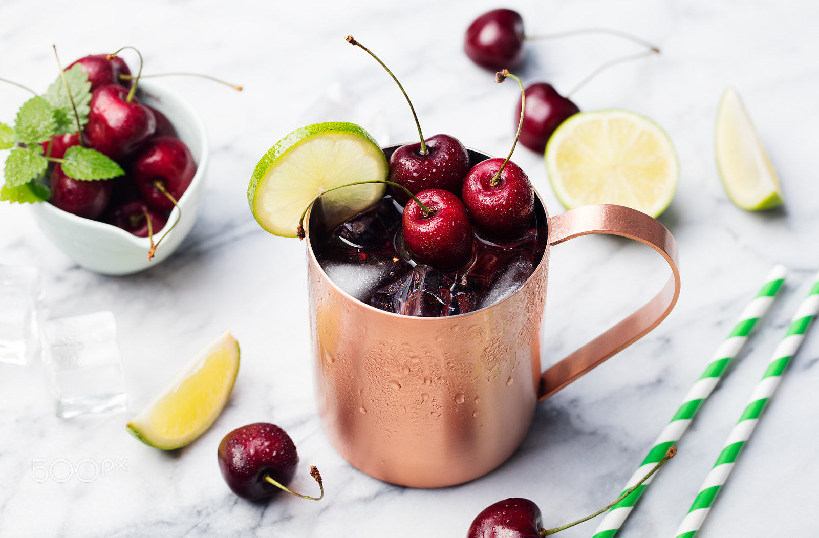 Canon EOS 5DS sample photo. Cold cherry moscow mules cocktail with ginger beer, vodka, lime marble background copy space. photography