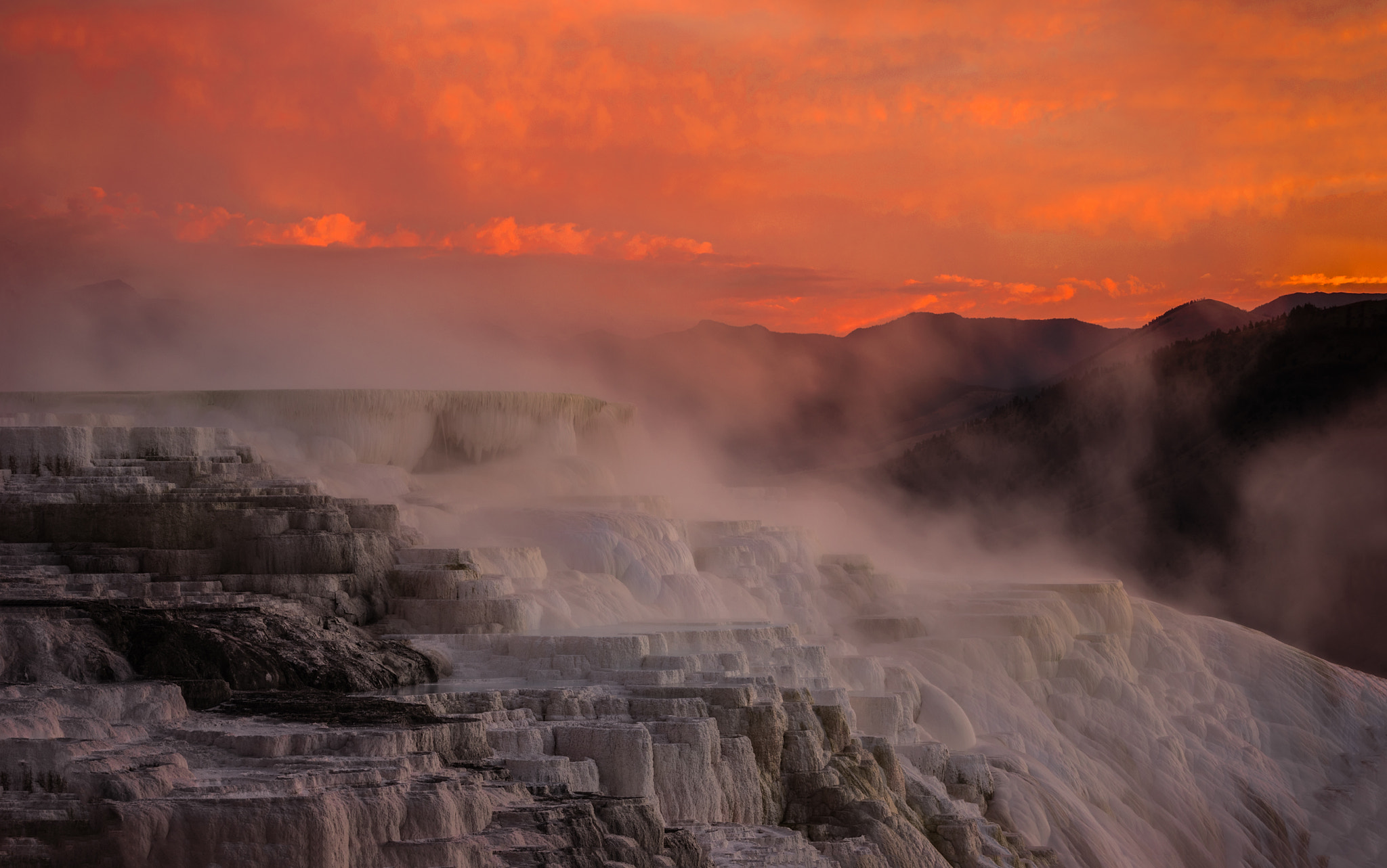 Canon EF 24-70mm F2.8L USM sample photo. Mammoth hot springs at sunrise photography