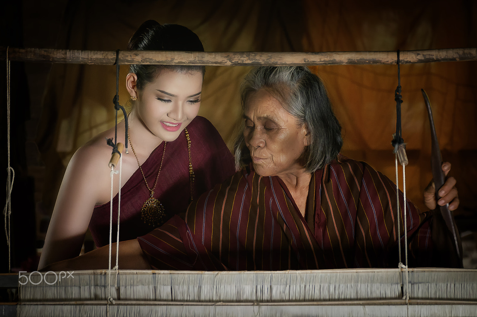 Fujifilm X-E2 sample photo. Little thai woman learning to weave the silk photography