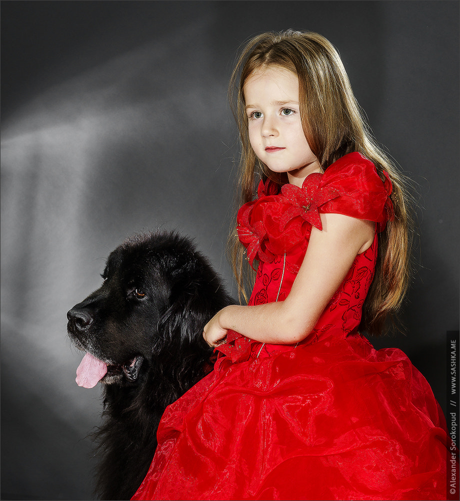 Sony a99 II sample photo. Beauty and the beast. girl with big black water-dog. photography