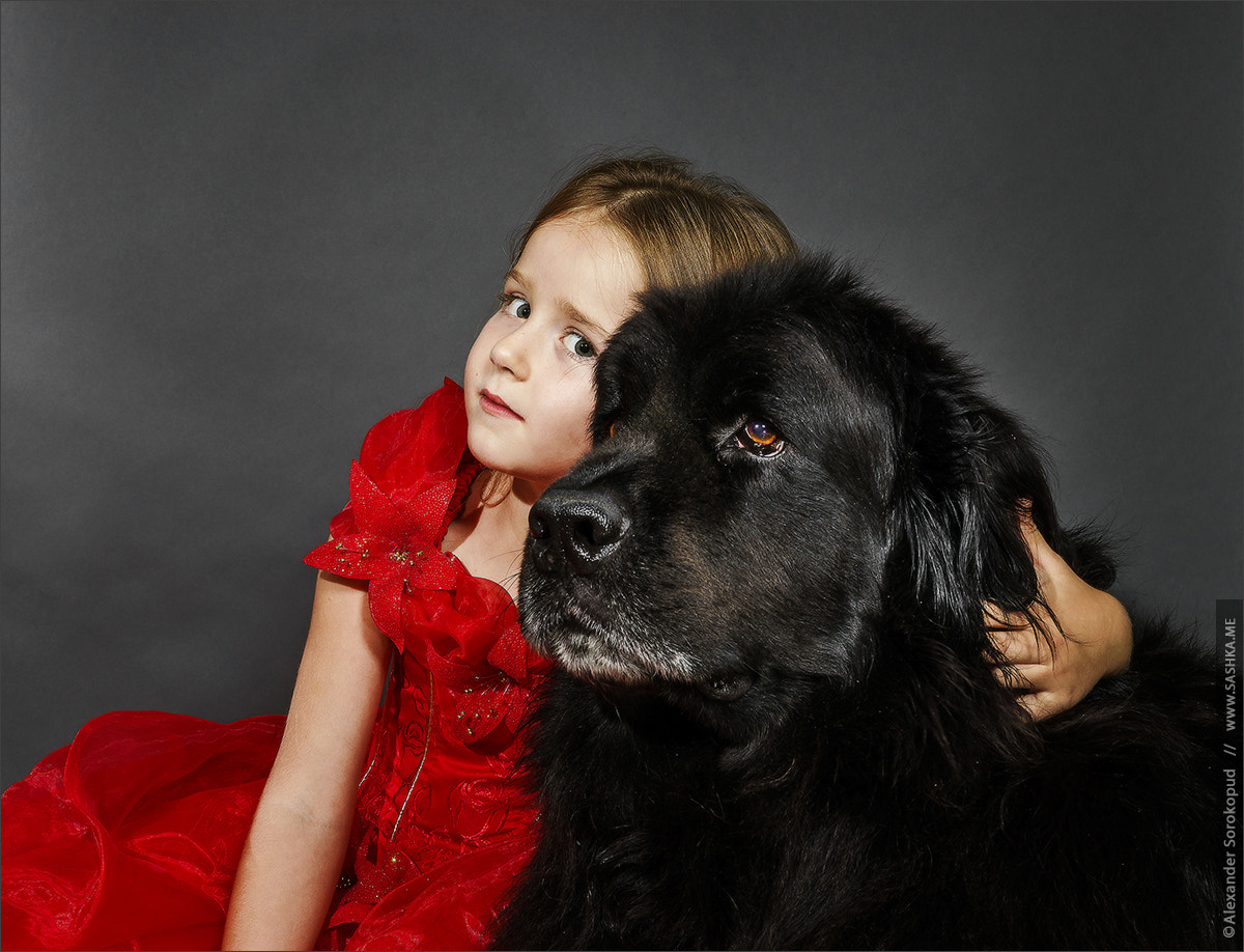Sony Alpha a99 sample photo. Beauty and the beast. girl with big black water-dog. photography