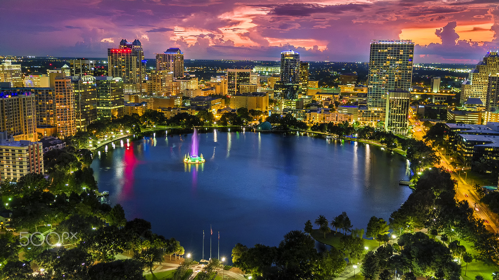 DJI FC550 sample photo. Downtown orlando - lake eola sunset aerial photo photography