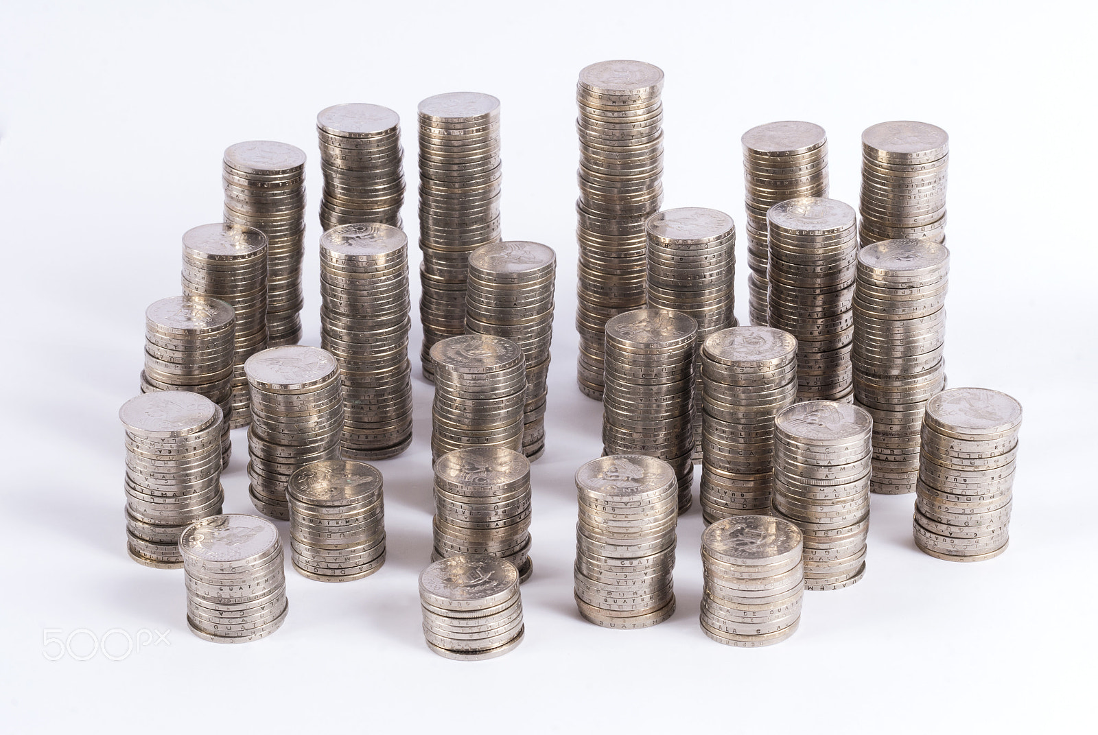 Nikon D200 + Sigma 50mm F2.8 EX DG Macro sample photo. Coin stack quetzal 25 cents of guatemala photography