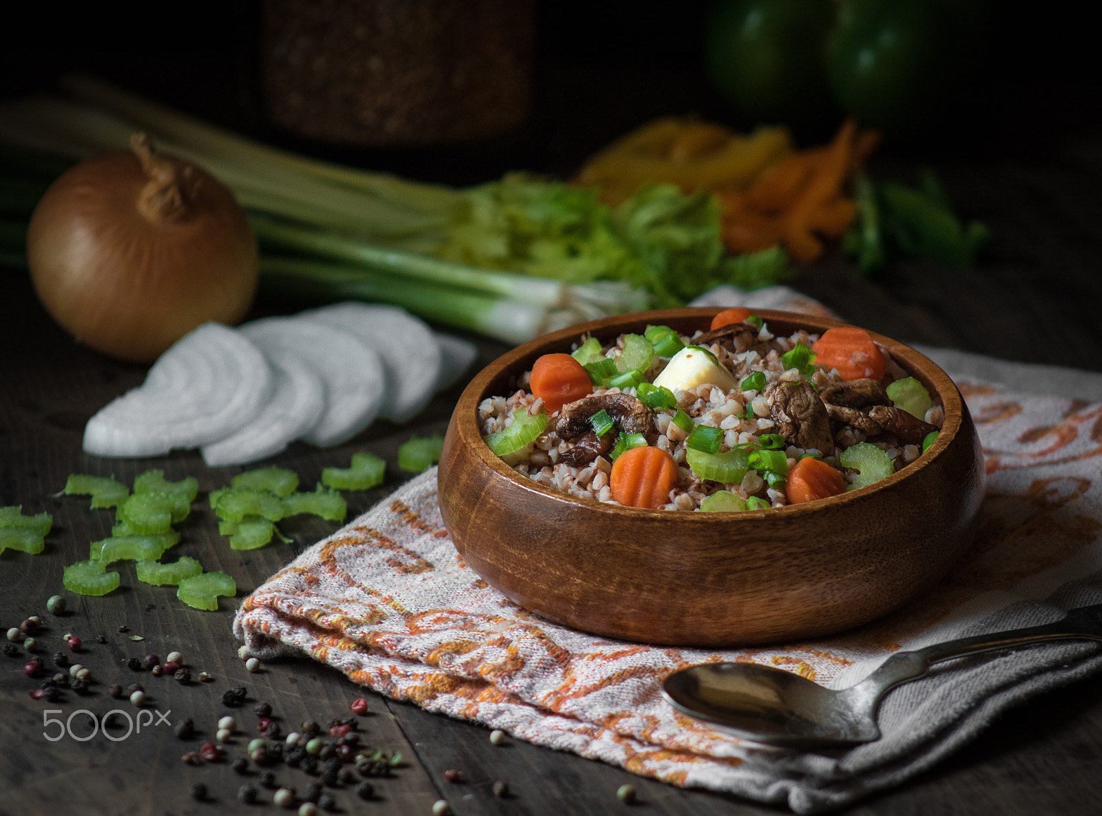 Canon EF 75-300mm f/4-5.6 USM sample photo. Buckwheat with mushrooms and veggies photography