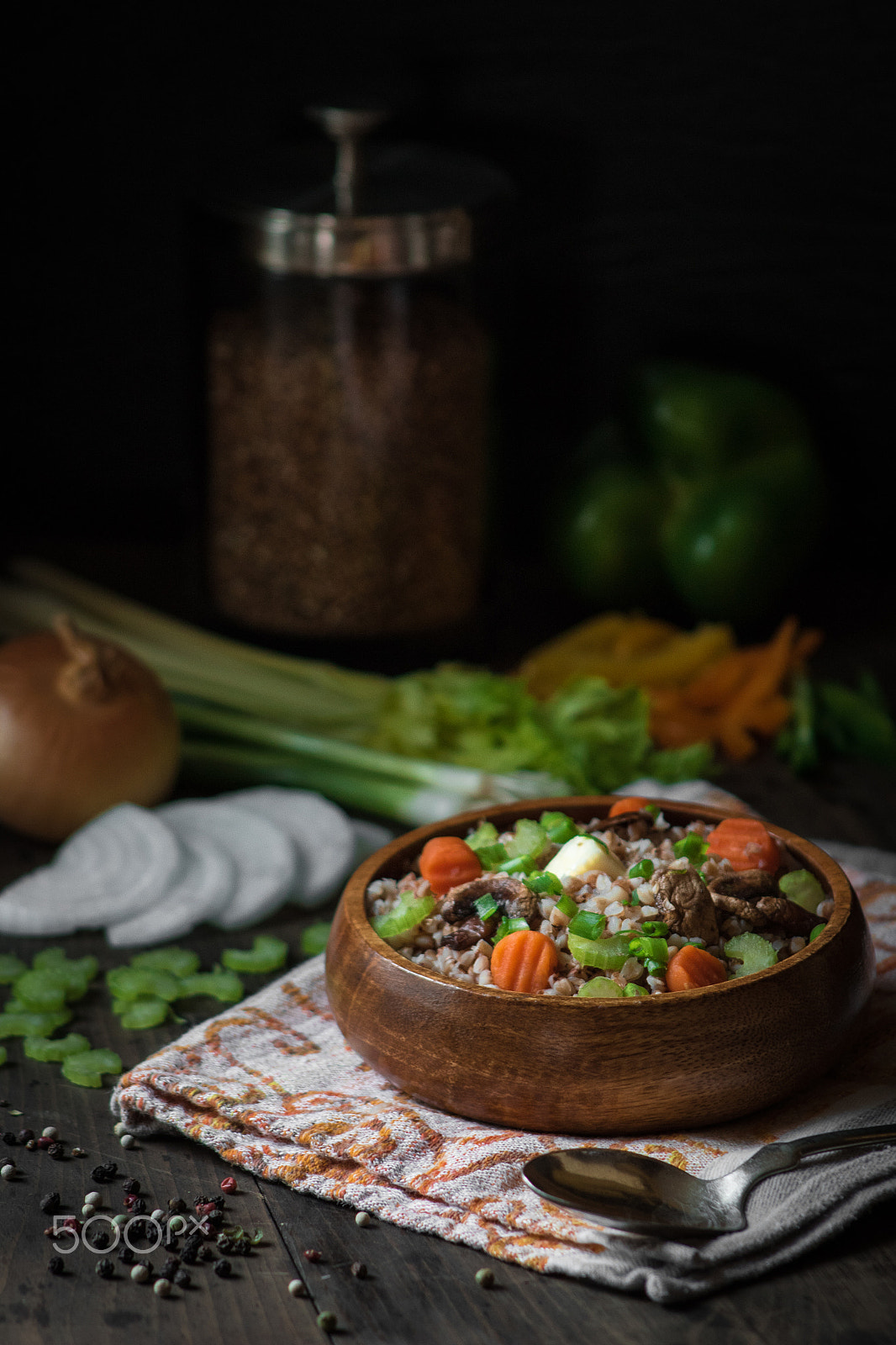 Canon EF 75-300mm f/4-5.6 USM sample photo. Buckwheat with mushrooms and veggies photography