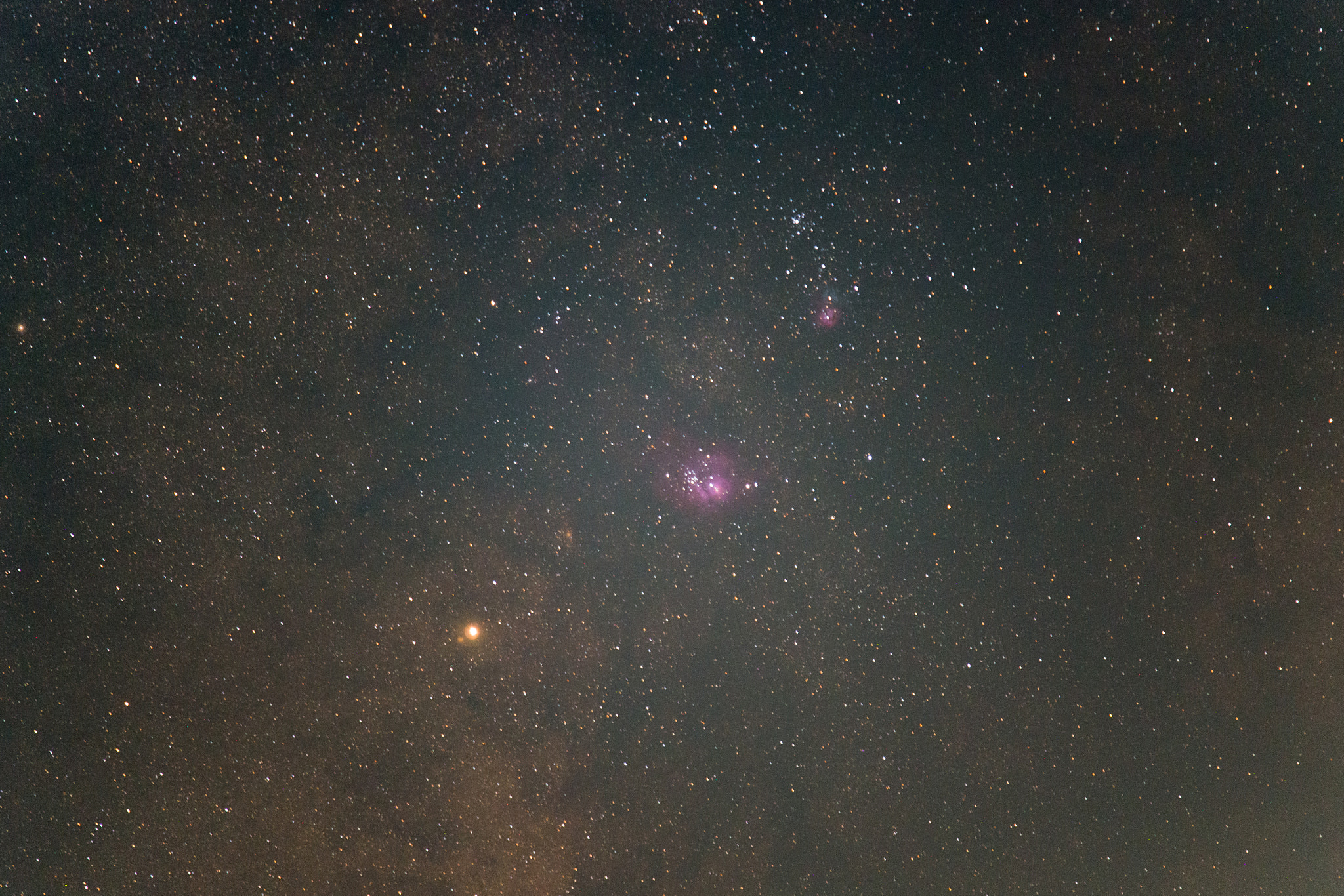 Sony a99 II sample photo. Lagoon nebula, trifid nebula and mars photography