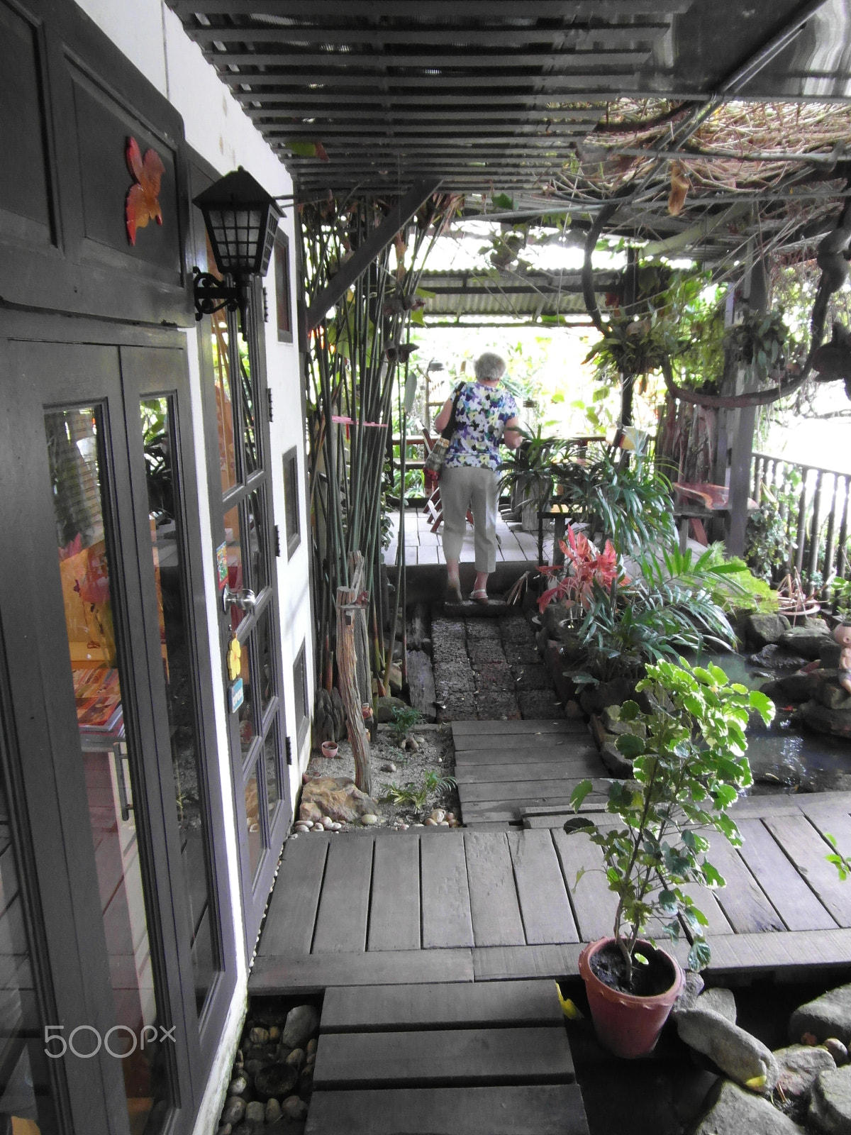 Samsung WB750 sample photo. Lady walks in a tropical garden photography