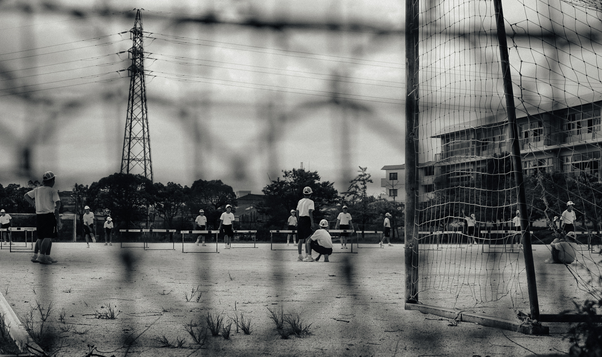 Sony a7S sample photo. Kids exercising in japanese school yard photography