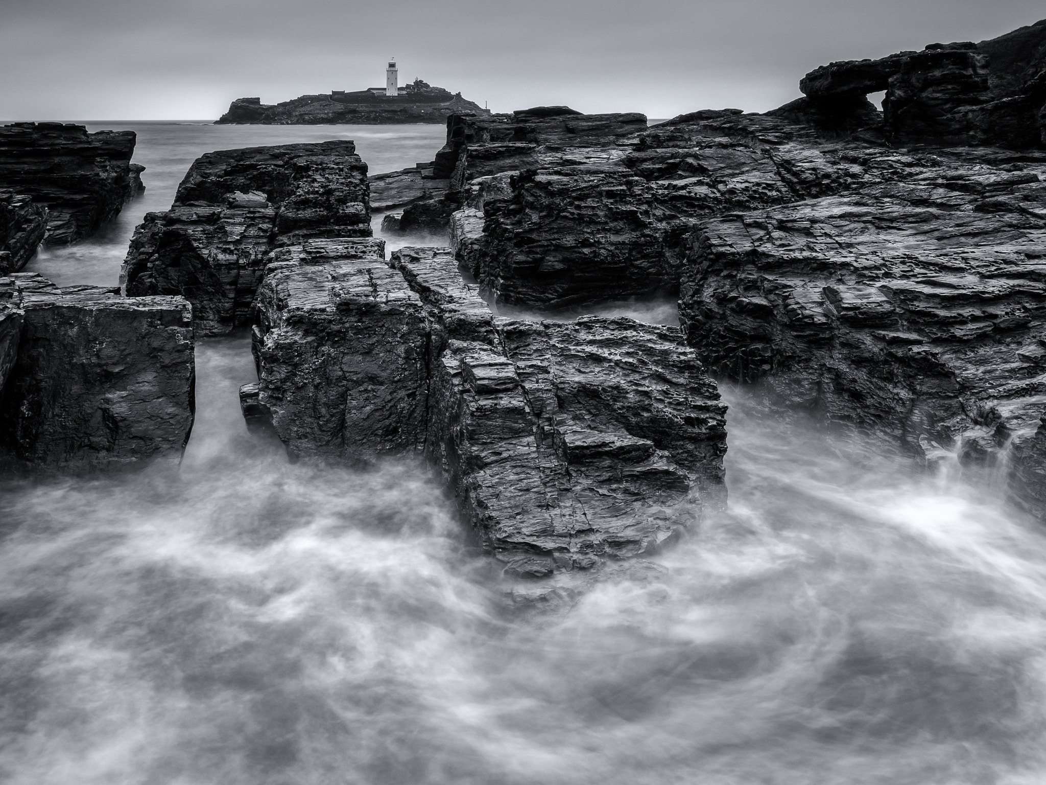 Olympus OM-D E-M5 II sample photo. Godrevy lighthouse stormy seas photography