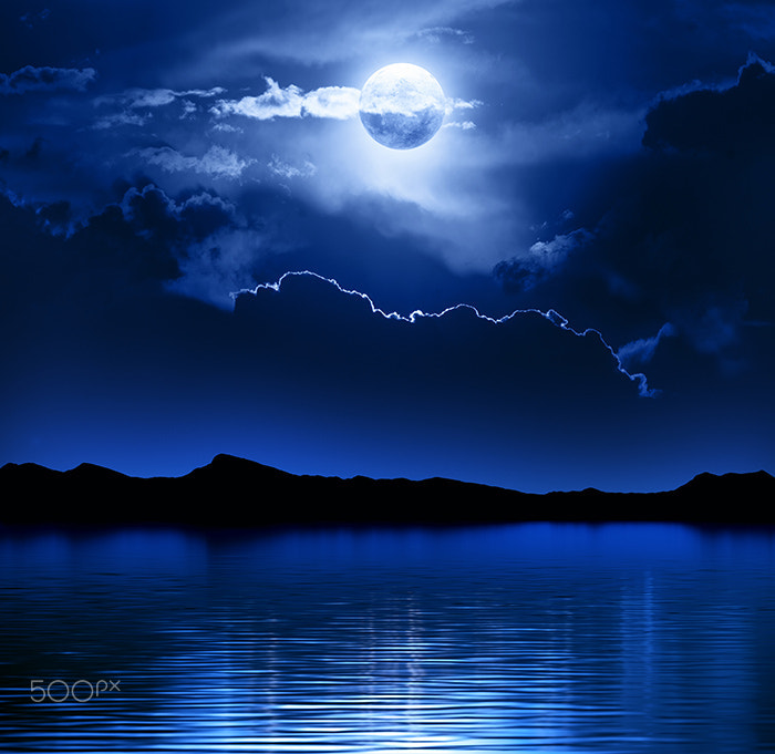 Canon EOS-1D Mark II N sample photo. Fantasy moon and clouds over water photography