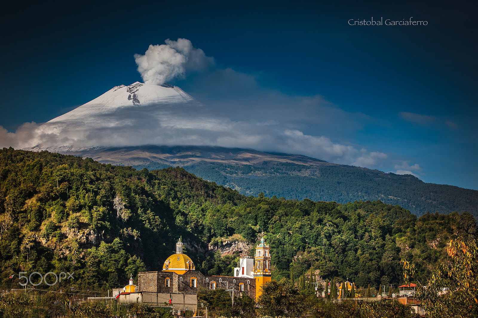 Canon EOS-1Ds Mark II + Canon EF 70-200mm F2.8L IS USM sample photo. The popocatepetl and church photography