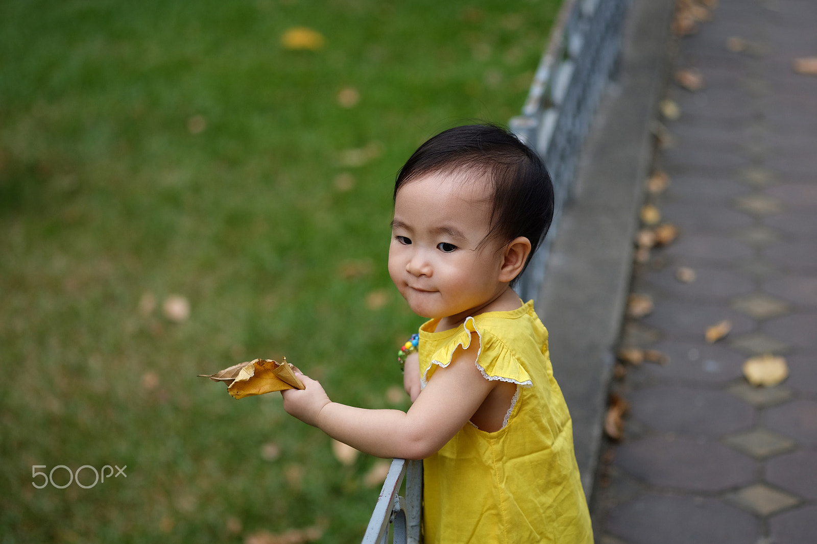 Fujifilm X-T10 + Fujifilm XF 60mm F2.4 R Macro sample photo. Girl playing with yellow leaves photography