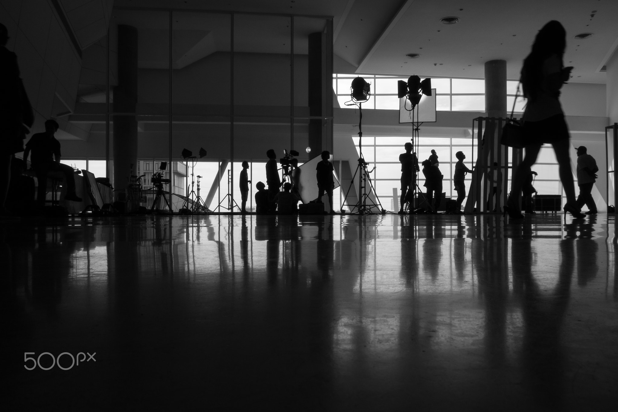 Silhouette of film production crews