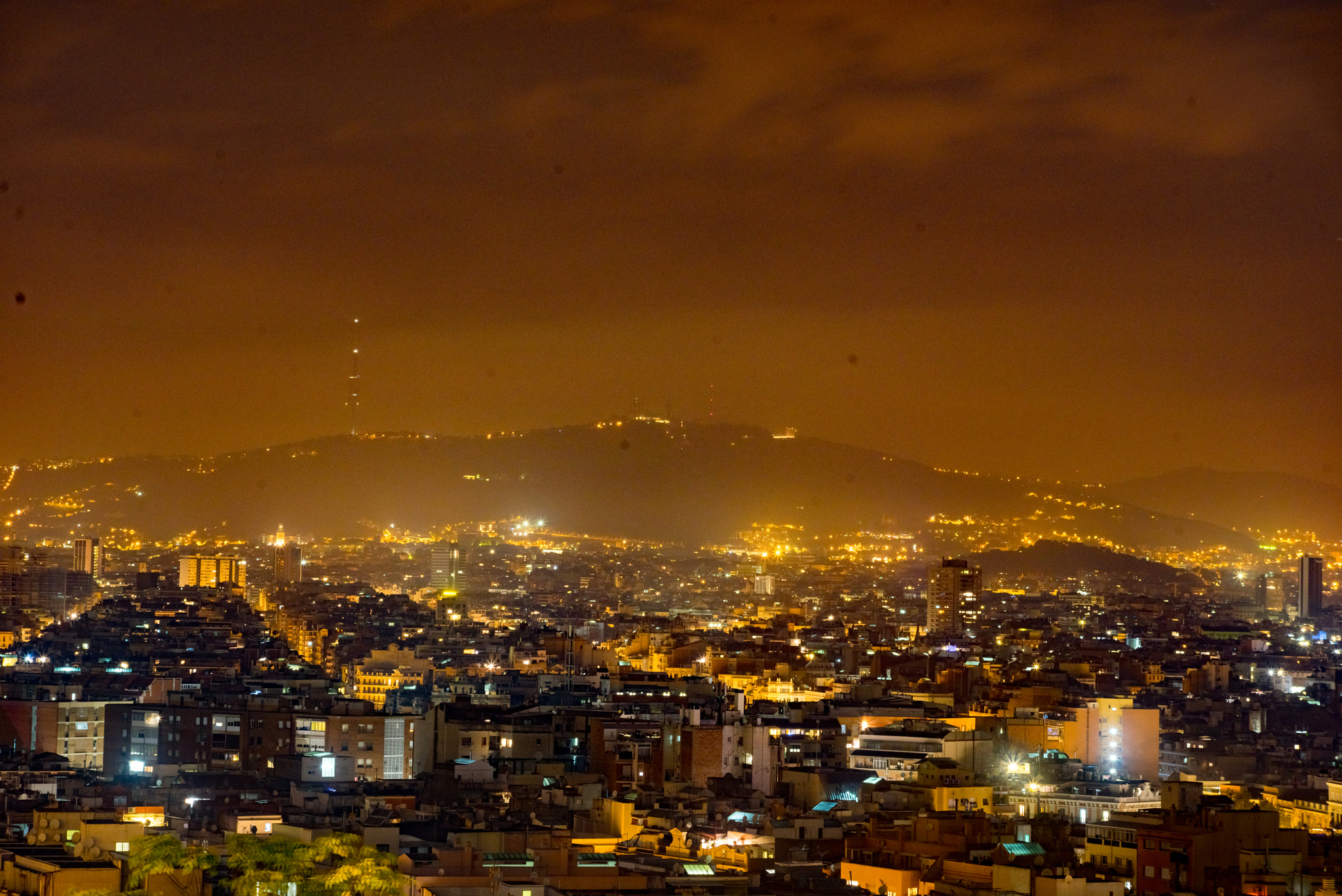 Sony a7R sample photo. Misty night sky over barcelona.  photography