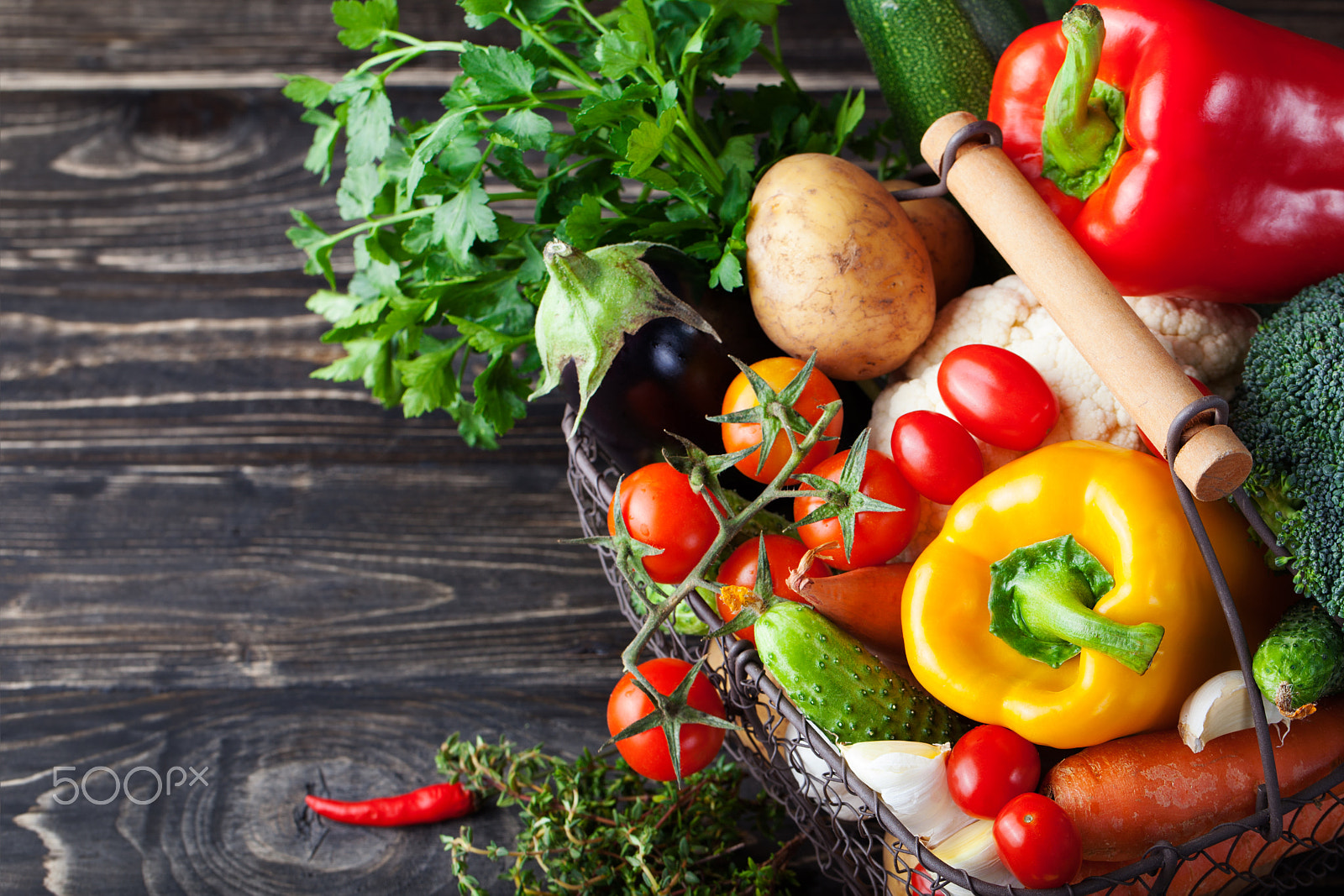 Canon EF 100mm F2.8L Macro IS USM sample photo. Basket with assortment of vegetables copy space photography