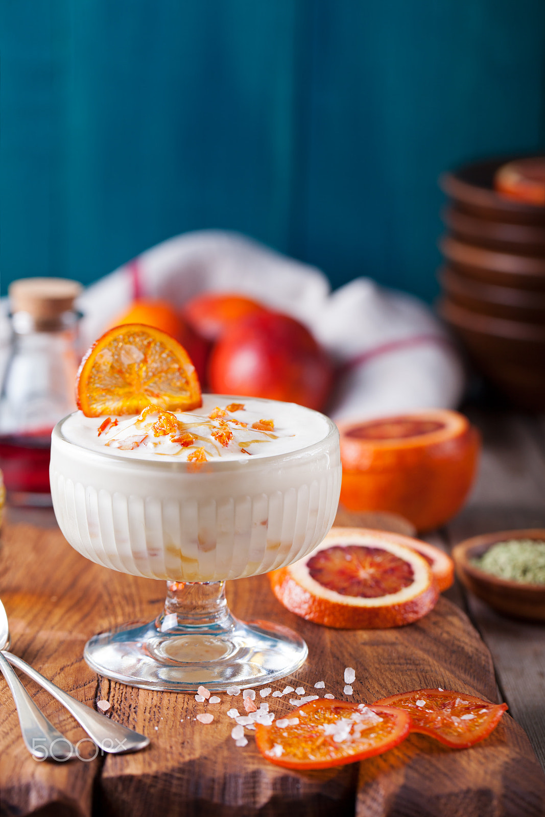 Canon EOS 5D Mark II sample photo. Bloody oranges dessert, ice cream in a glass bowl photography
