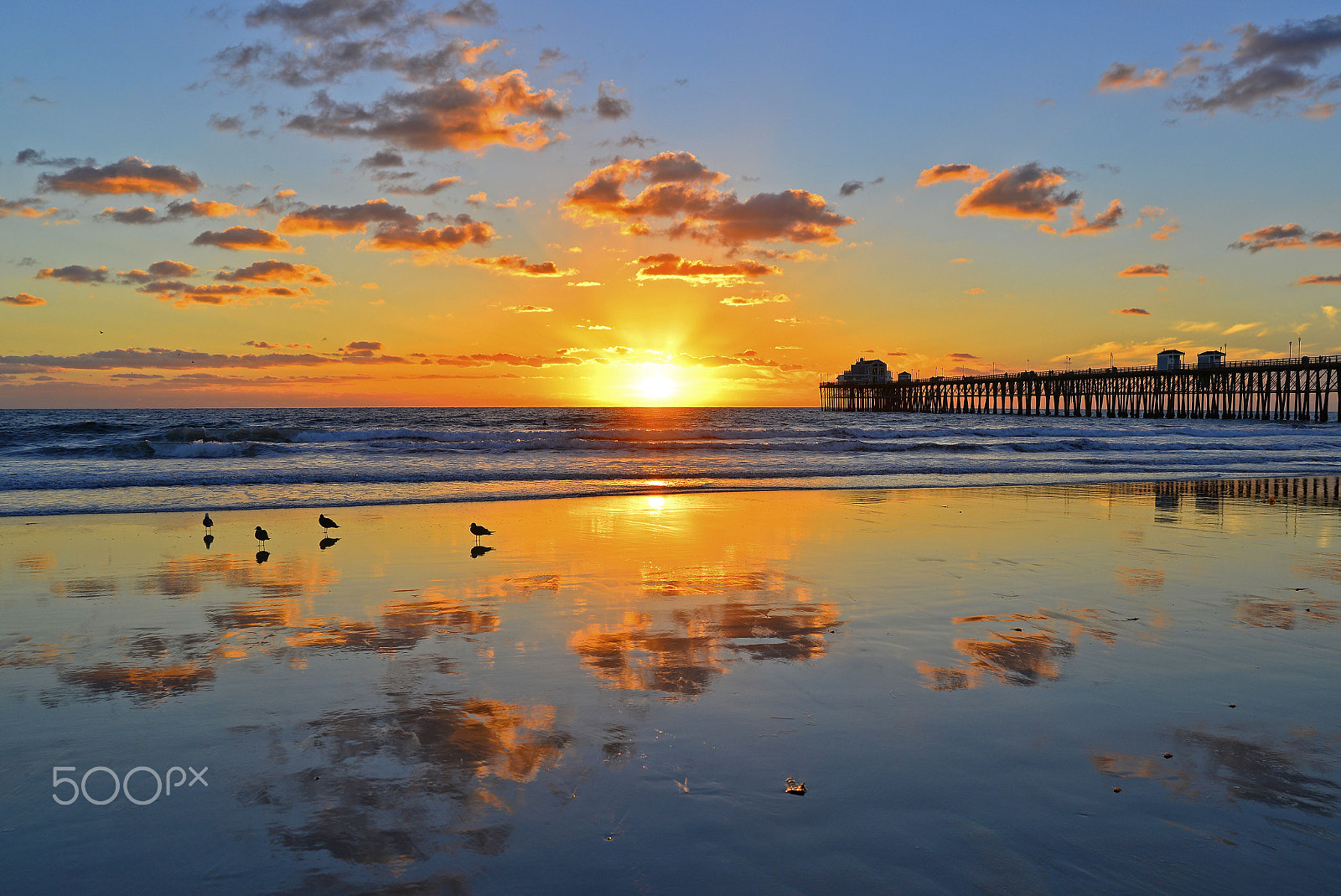 Nikon D600 sample photo. Reflections at sunset at oceanside pier - december 6, 2013 photography