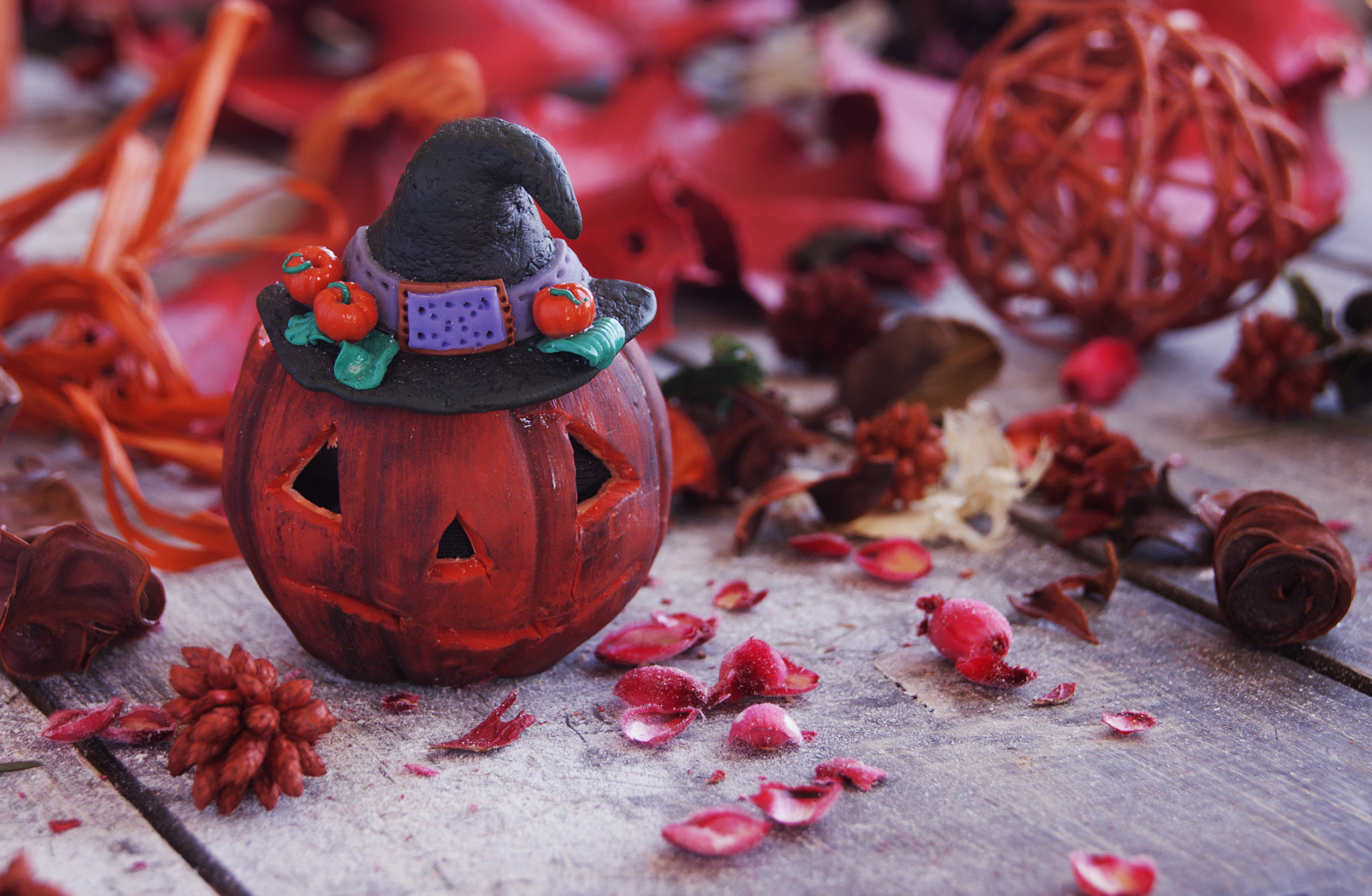 Sony Alpha DSLR-A380 + Sony DT 18-55mm F3.5-5.6 SAM sample photo. Decorative pumpkin for halloween with dried flowers photography