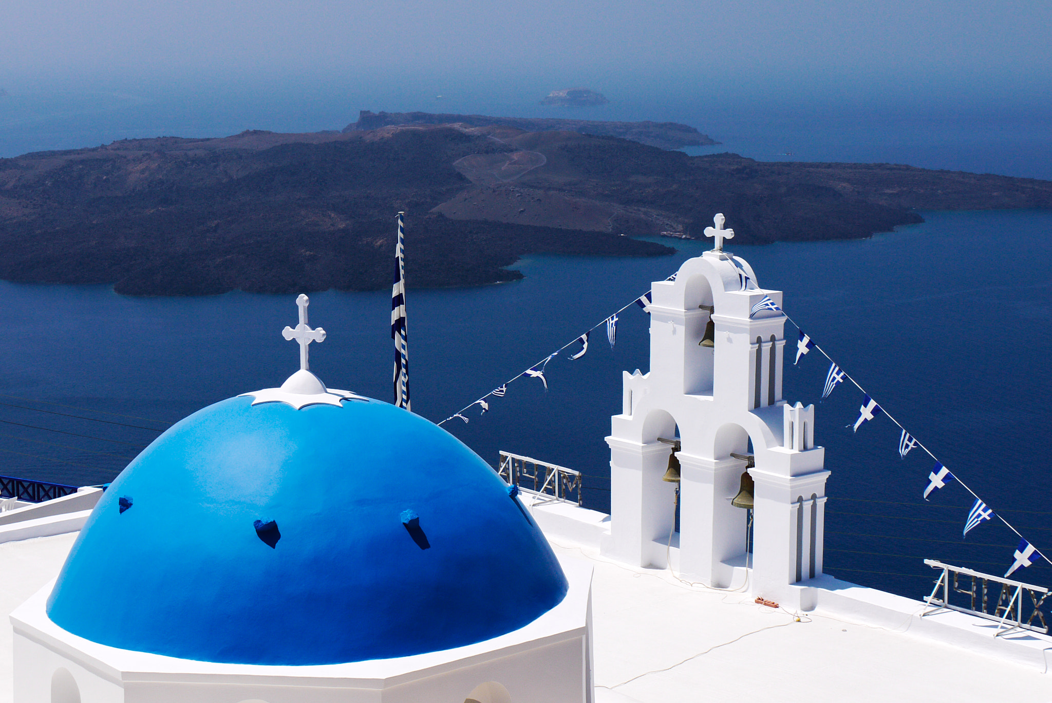 Panasonic Lumix DMC-GF1 sample photo. Blue dome in fira, santorini, august 2013 photography
