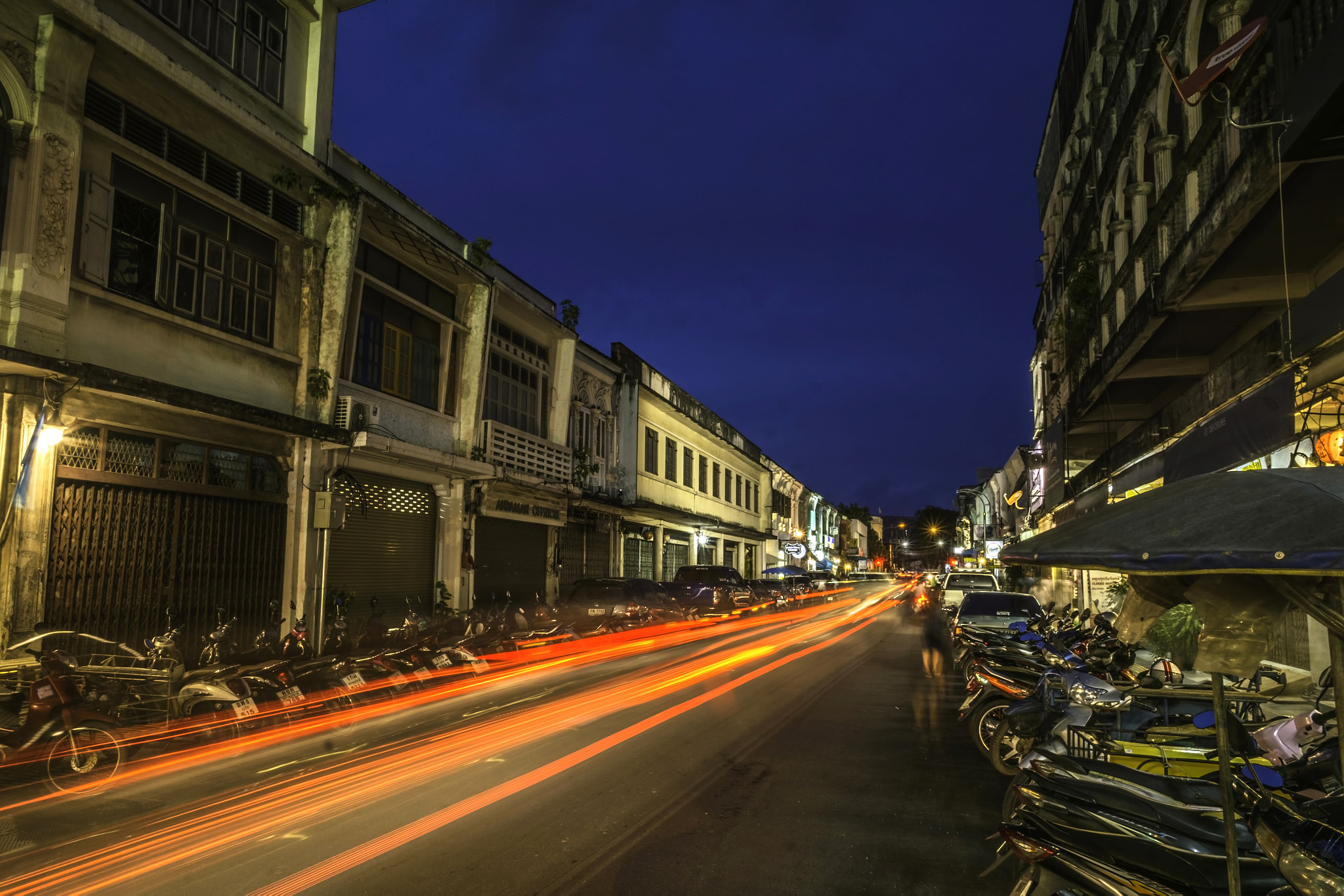 Fujifilm X-Pro1 sample photo. Car lights trails in phuket old town photography