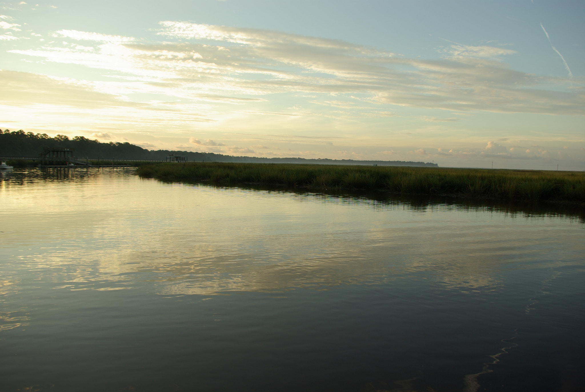 Pentax K10D + Pentax smc DA 18-55mm F3.5-5.6 AL WR sample photo. Sunrise bells landing, savannah ga photography