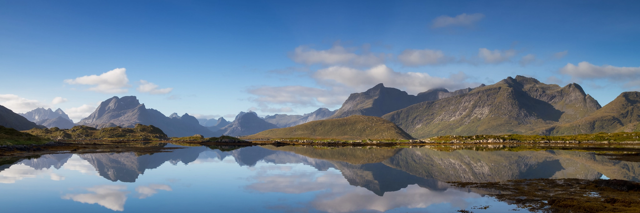 Canon EOS 7D sample photo. Panorama of a mountain range reflecting in a fjord photography
