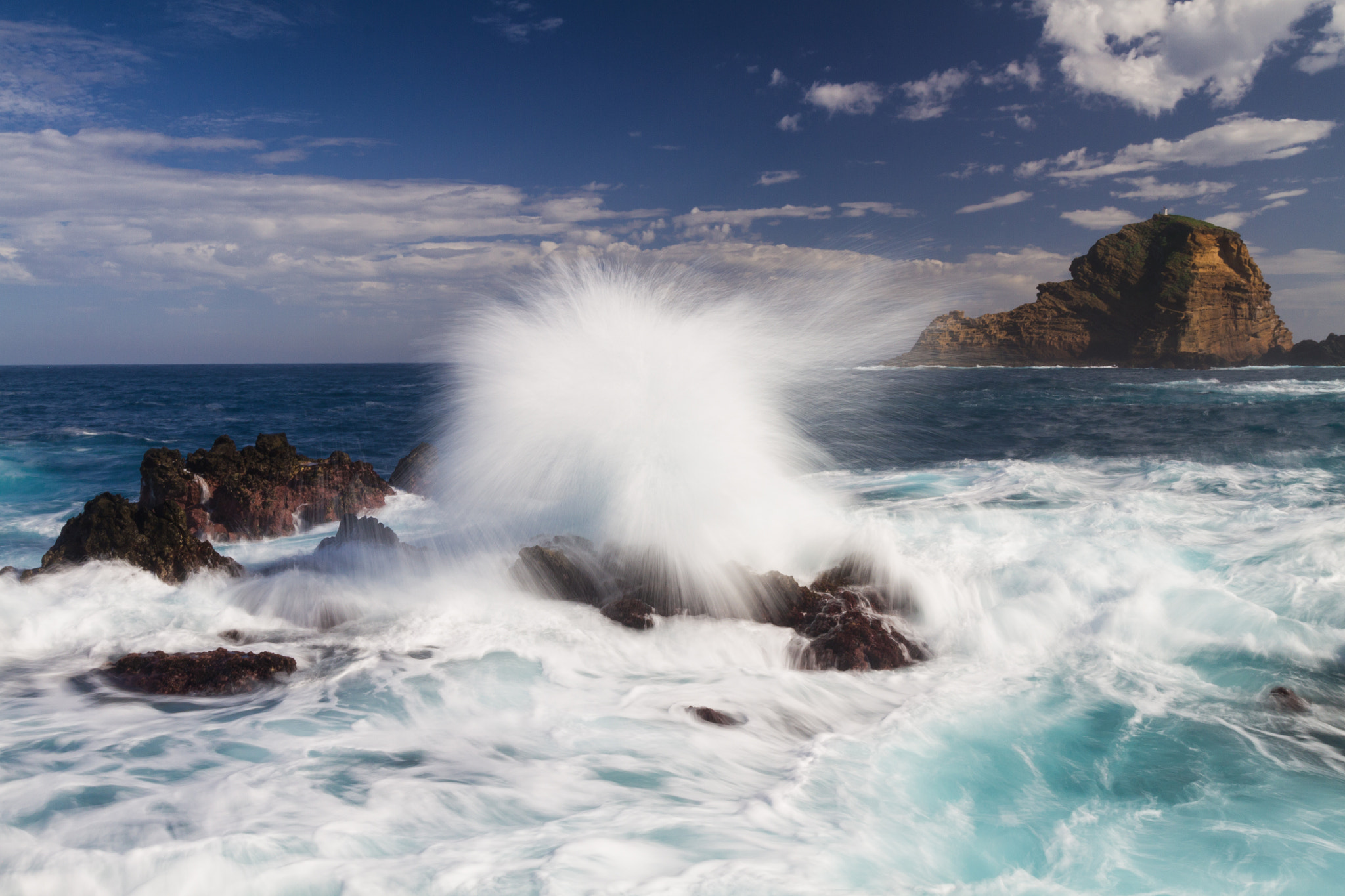 Canon EOS 7D sample photo. Big waves hitting rocks - long exposure version photography