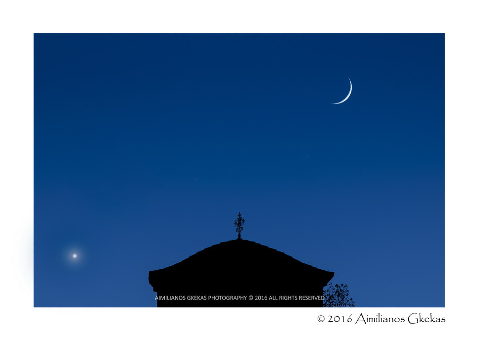 Canon EOS 760D (EOS Rebel T6s / EOS 8000D) sample photo. Moon & venus over meteora's church. photography