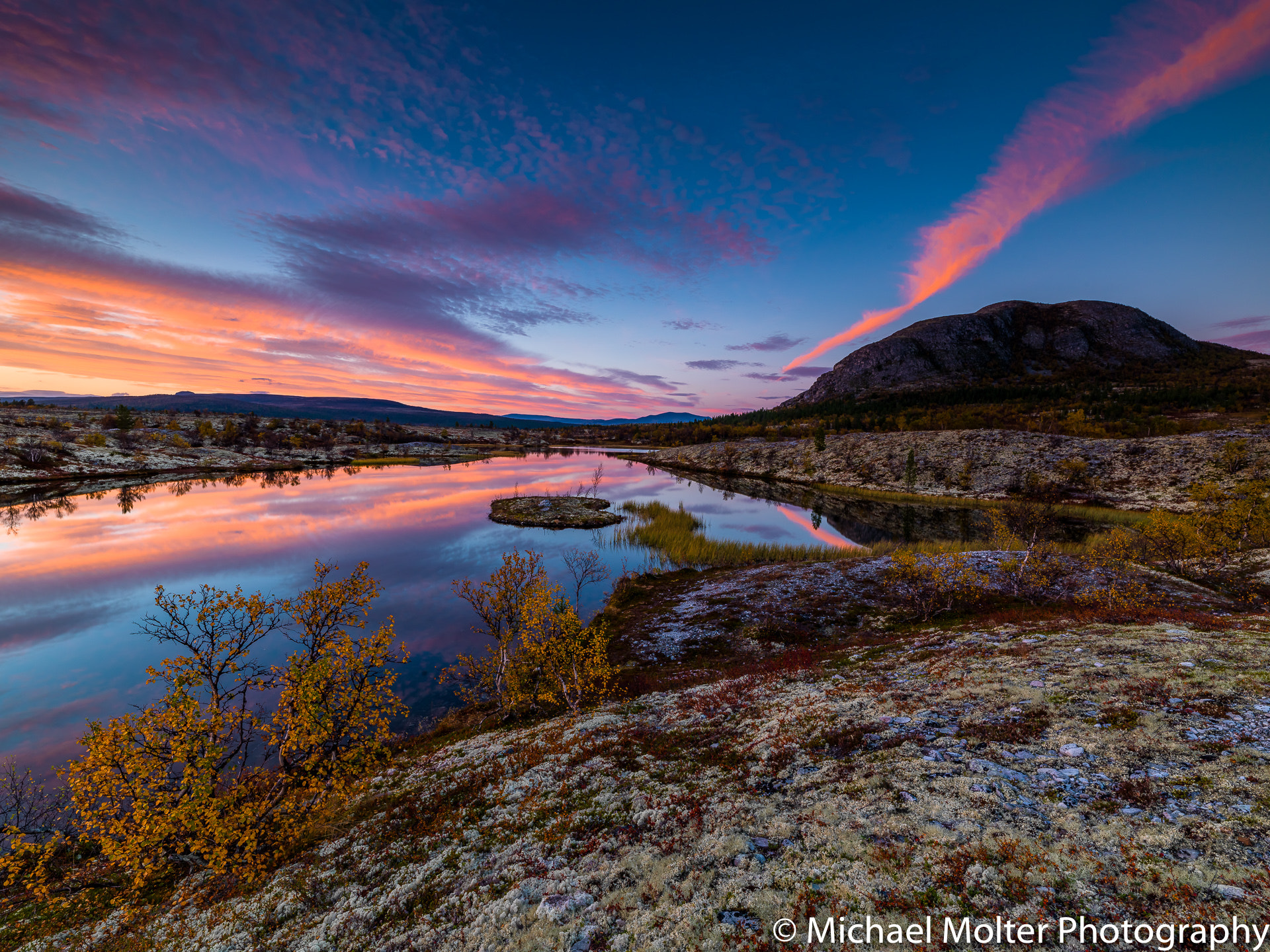 HCD 24 sample photo. Mirrored sunset over dørålen photography