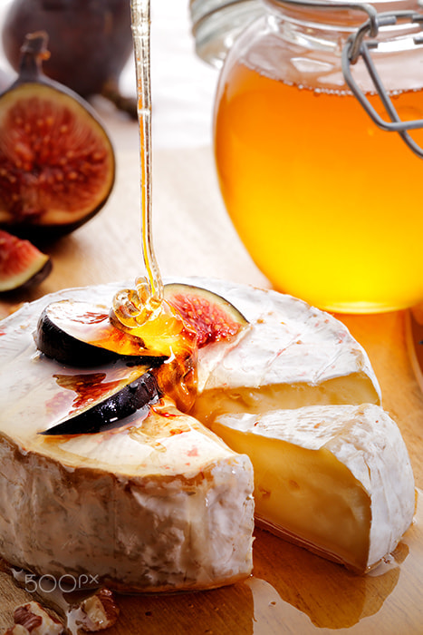 Canon EOS-1D X + Canon EF 100mm F2.8 Macro USM sample photo. Brie cheese with figs and honey photography