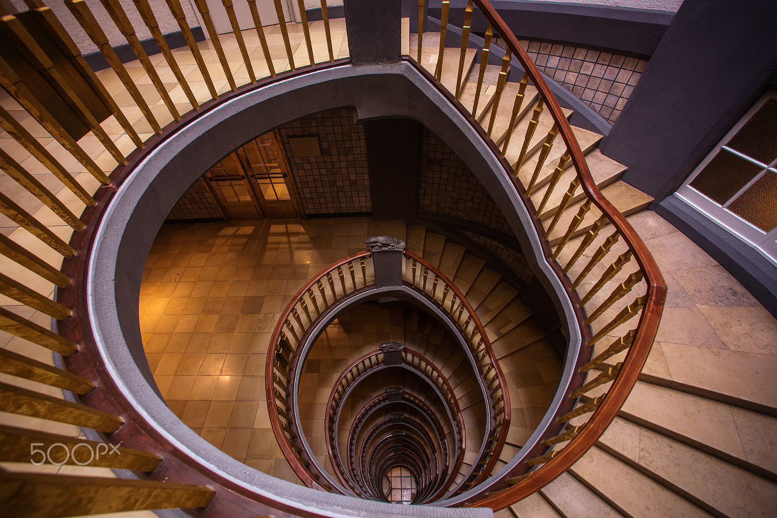 Nikon D810 + Nikon AF Nikkor 14mm F2.8D ED sample photo. Marble spiral staircase in hamburg photography