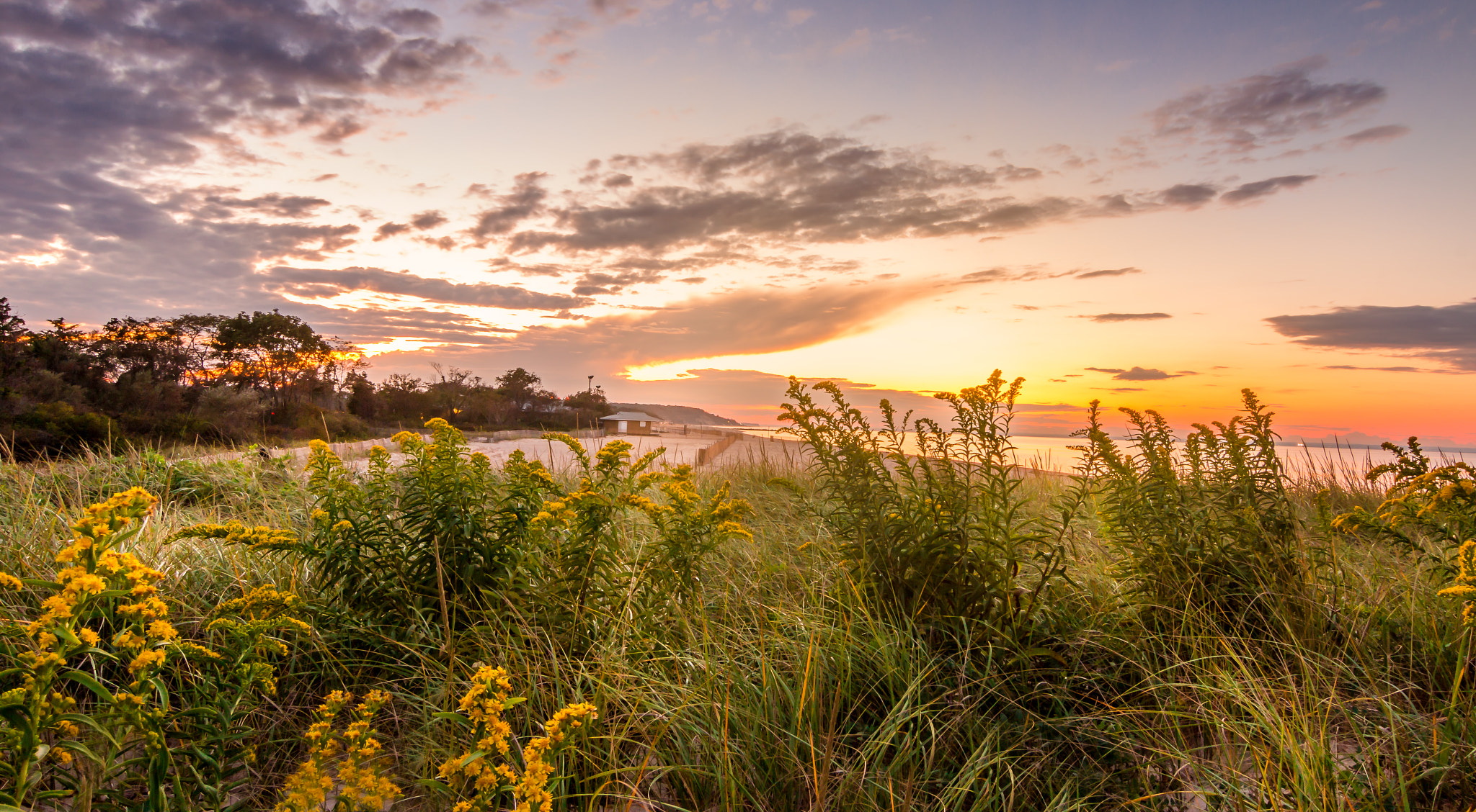 Tokina AT-X Pro 12-24mm F4 (IF) DX sample photo. Seaside with sand dunes and colorful sky at sunset photography