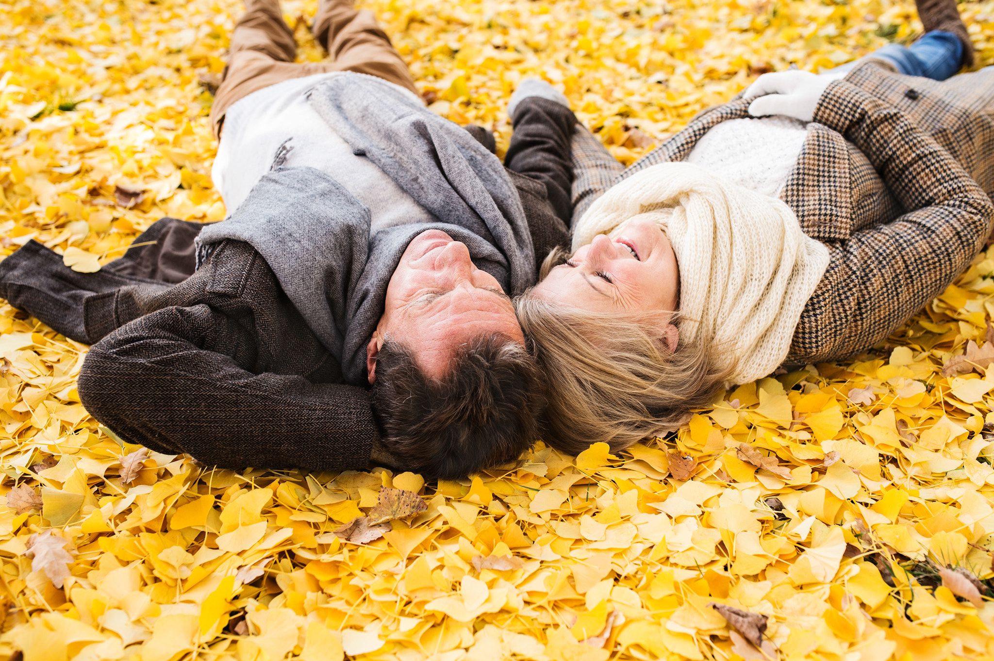 Nikon D4S + Sigma 35mm F1.4 DG HSM Art sample photo. Active senior couple in autumn park lying on the ground photography