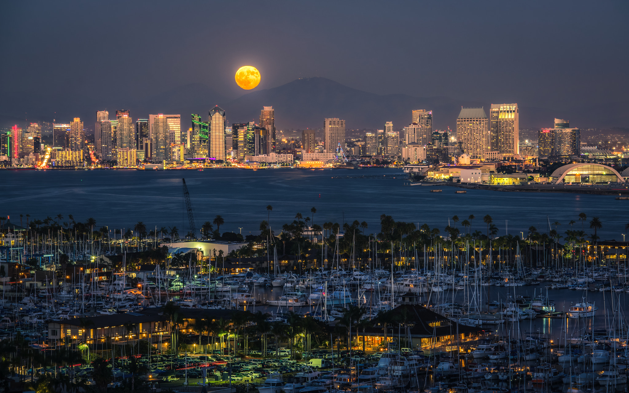 Sony a7R II + Canon EF 70-200mm F4L IS USM sample photo. A san diego full moon photography
