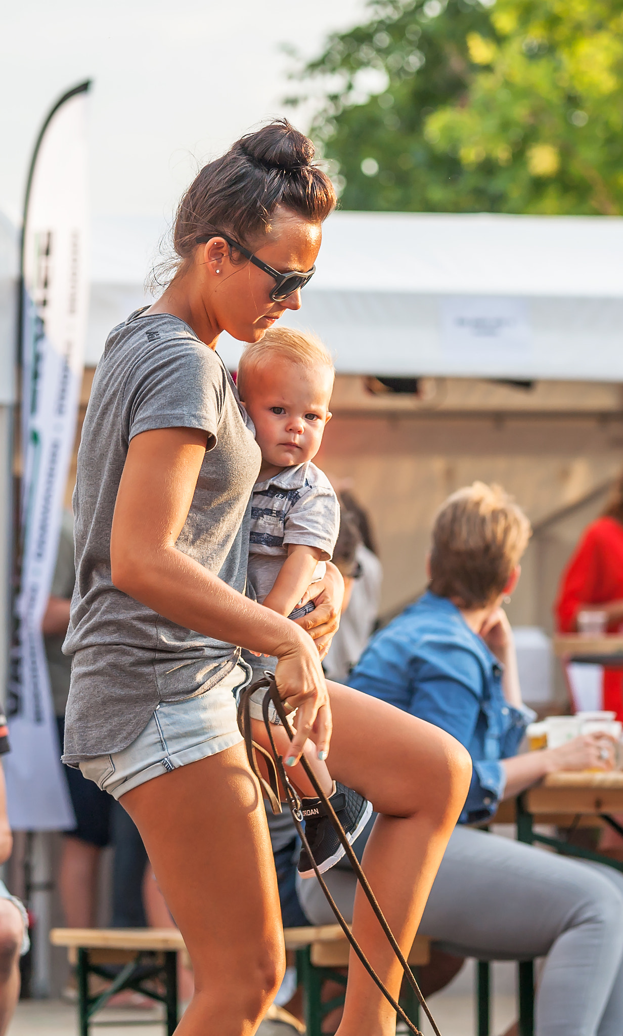 Canon EOS 5D sample photo. A mother, a child and a dog on a leash photography