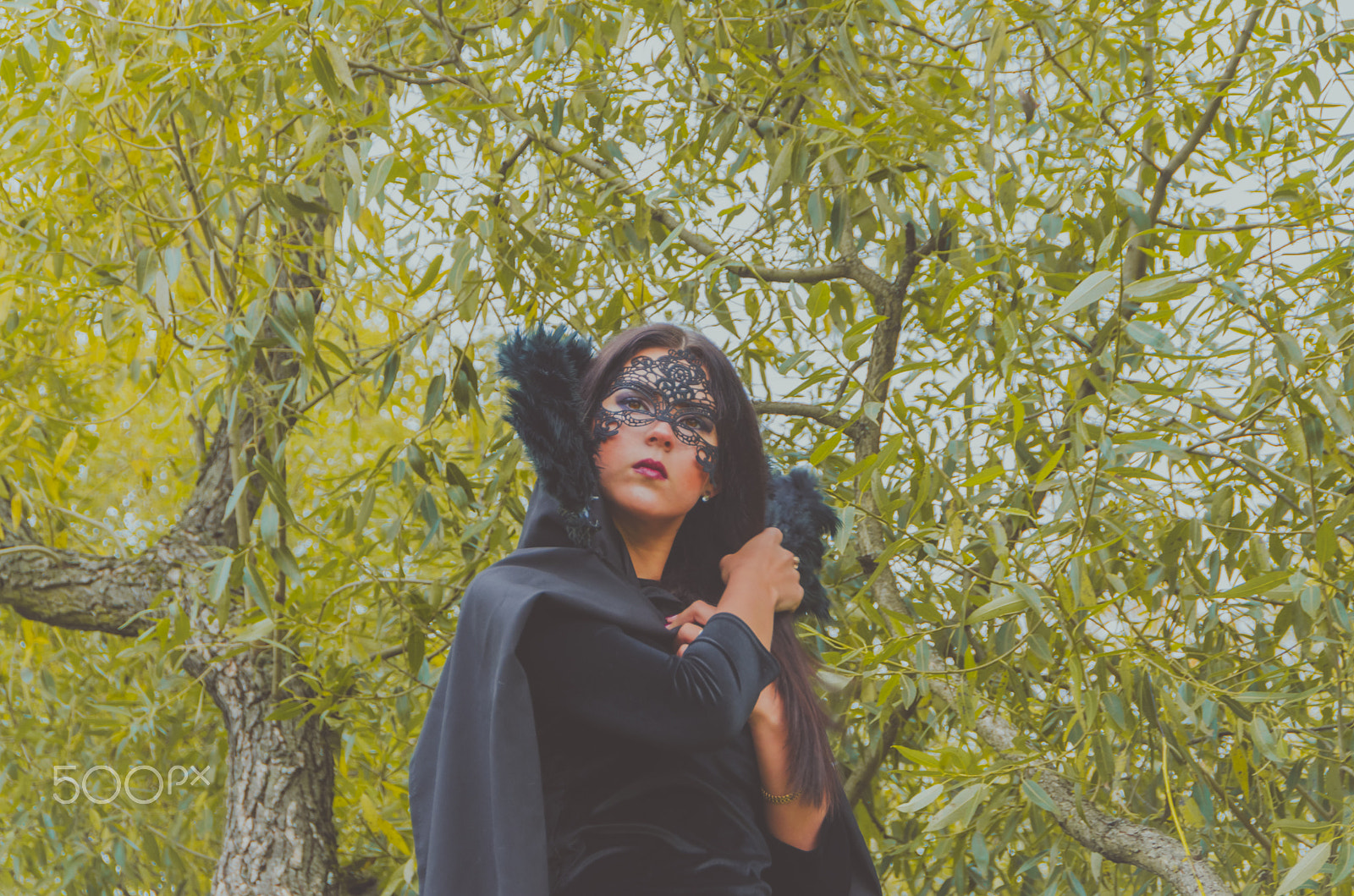 Sigma 18-250mm F3.5-6.3 DC OS HSM sample photo. Beautiful girl in a black mask and mantle photography