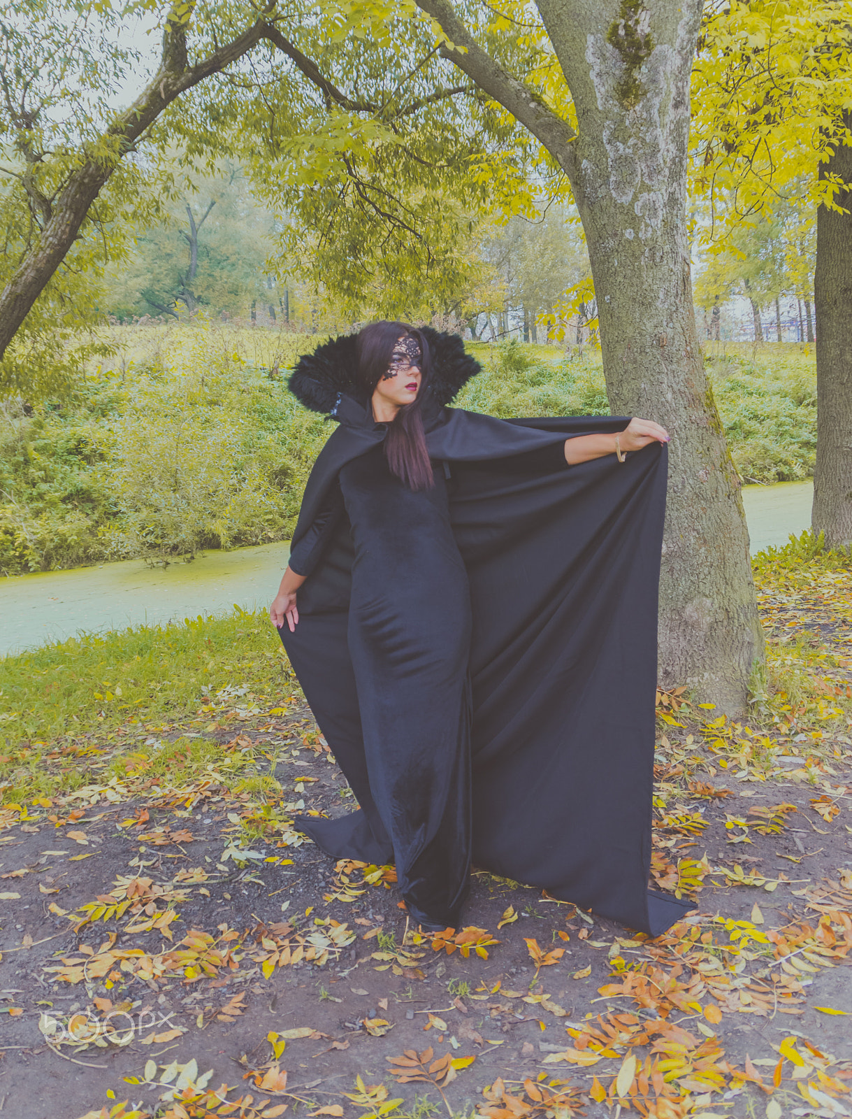 Nikon D7000 sample photo. Beautiful girl in a black mask and mantle photography