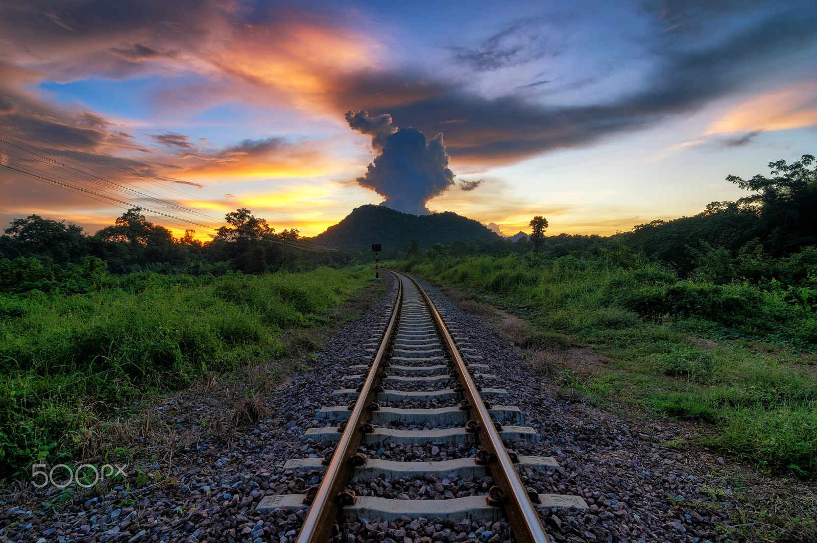 Pentax K-3 II sample photo. Dramatic sunset over railroad. photography