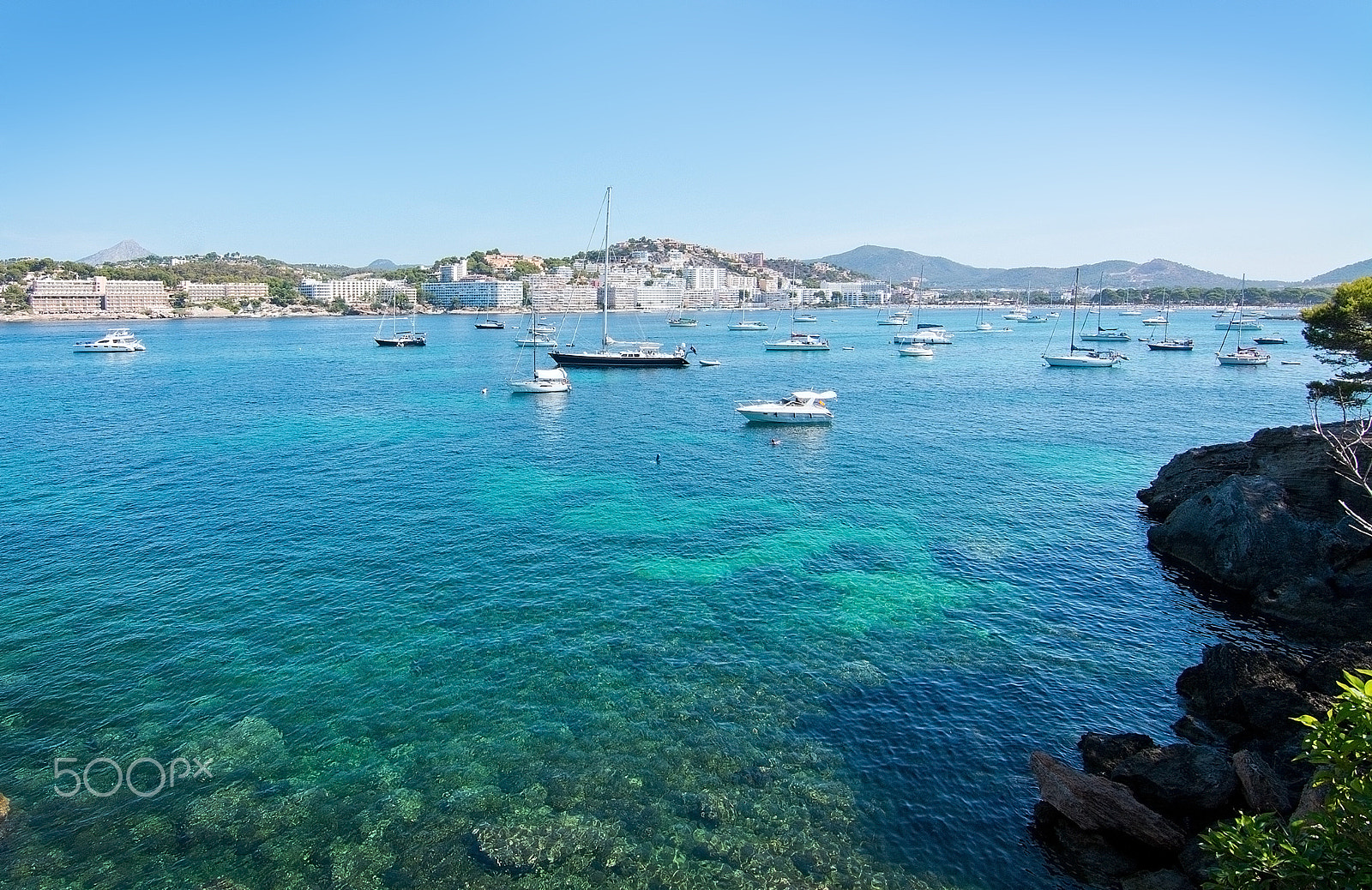 Nikon D7100 + Nikon PC-E Nikkor 24mm F3.5D ED Tilt-Shift sample photo. Boats on turquoise mediterranean photography