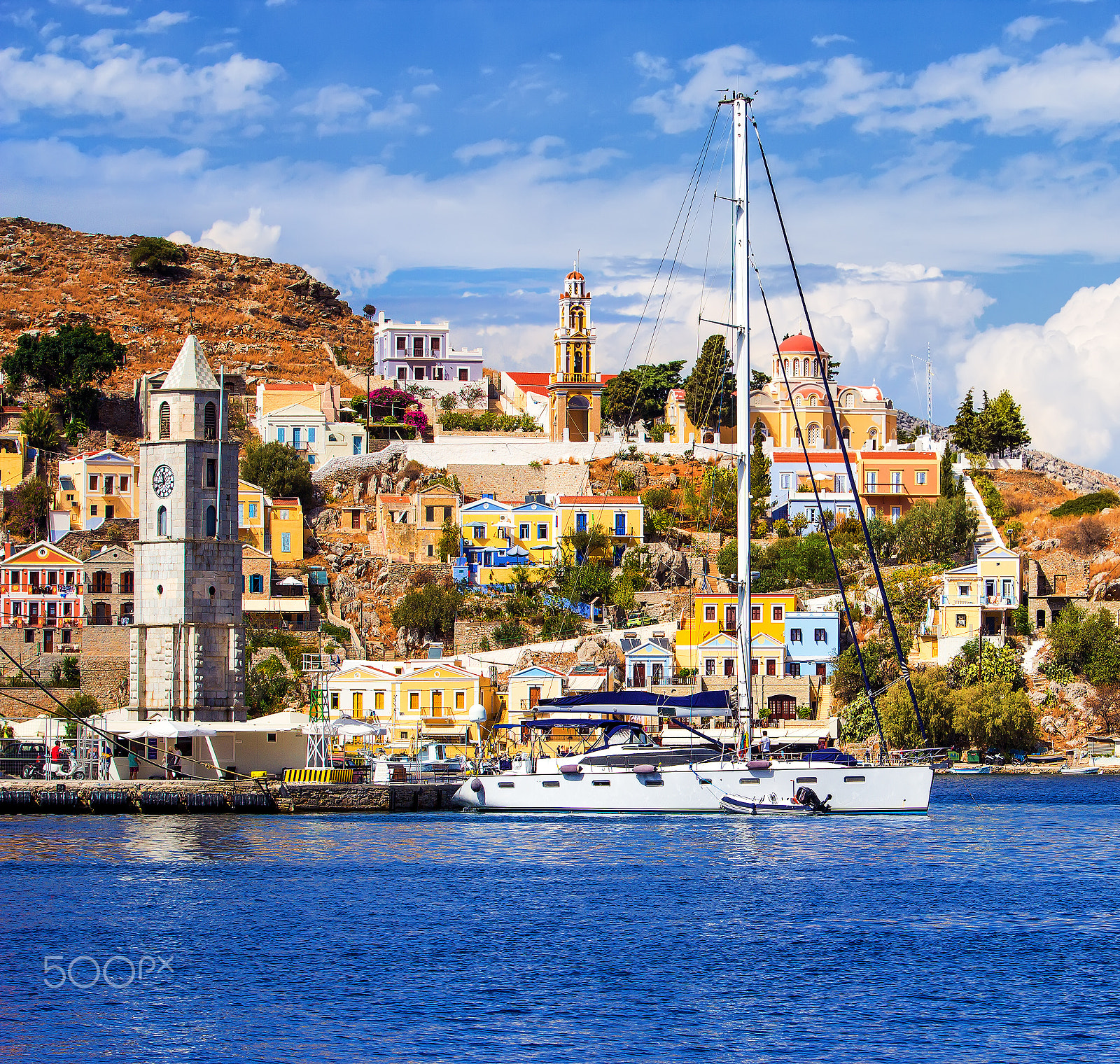 Canon EF 70-200mm F2.8L IS USM sample photo. Colorful houses lining harbor at symi, greece photography