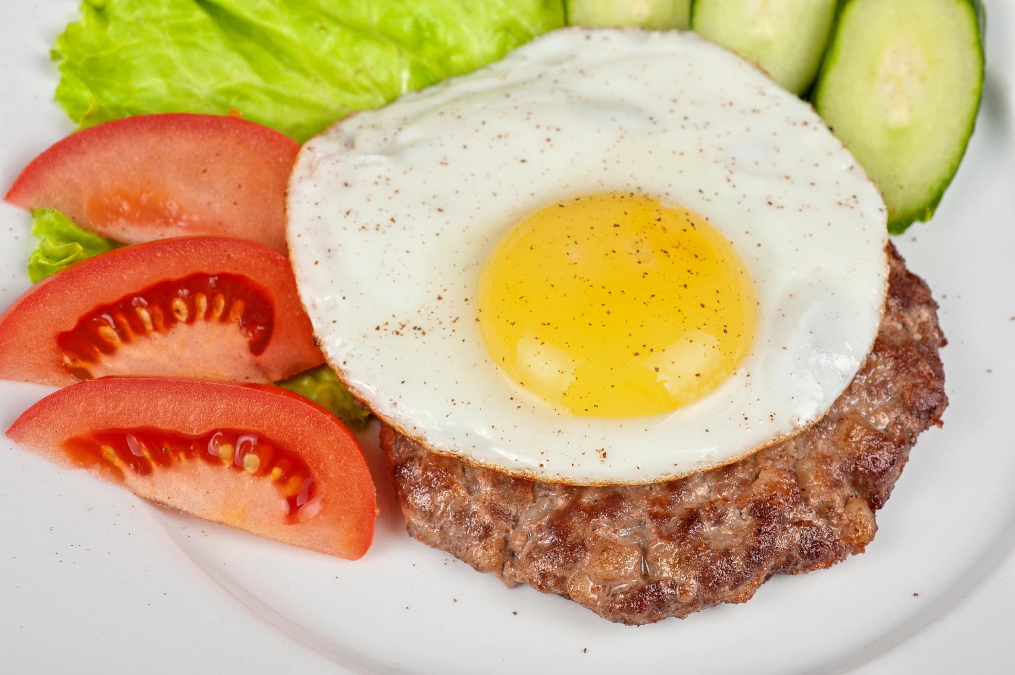 Nikon D700 + Nikon AF Micro-Nikkor 60mm F2.8D sample photo. Steak beef meat with fried egg photography