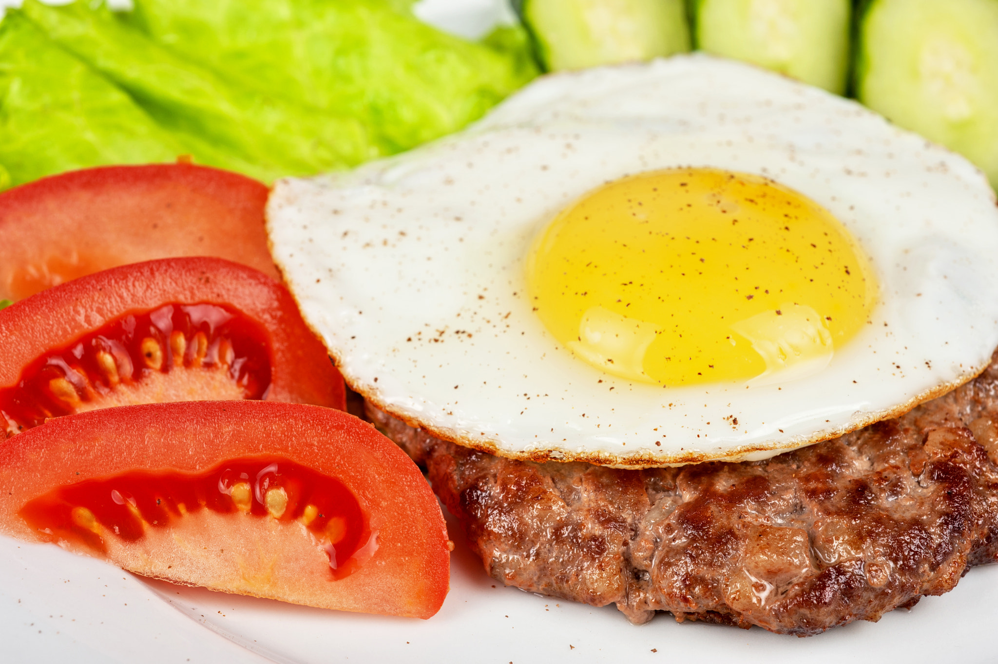 Nikon D700 + Nikon AF Micro-Nikkor 60mm F2.8D sample photo. Steak beef meat with fried egg photography