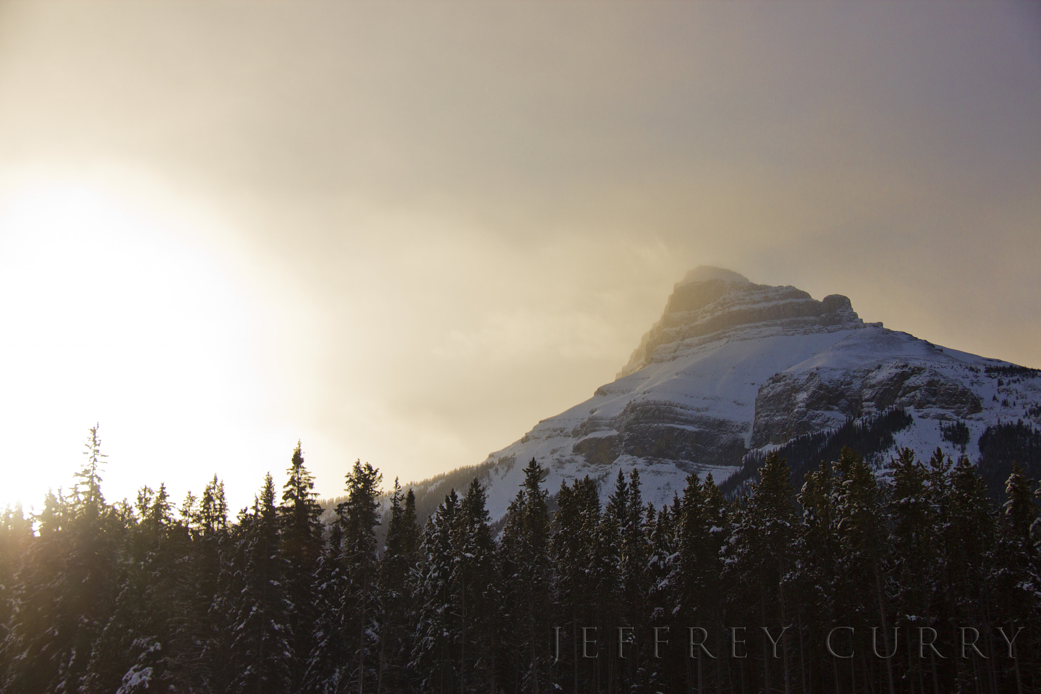 Canon EF-S 18-200mm F3.5-5.6 IS sample photo. Looming mountain within banff national park photography