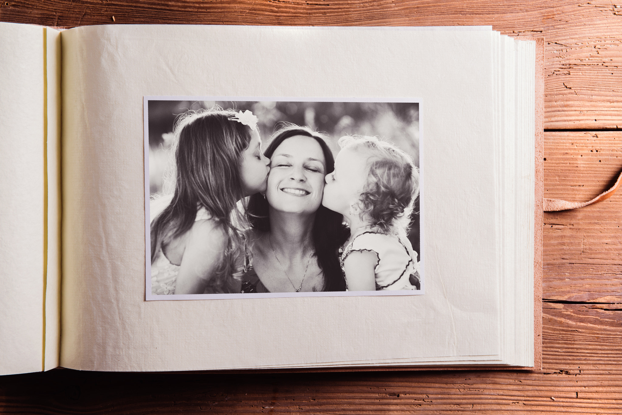 Mothers day composition. Photo album, black-and-white picture. W