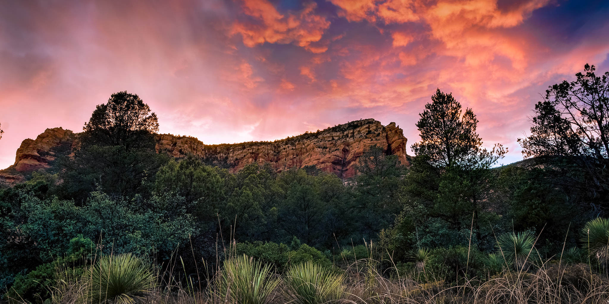 Sony a6000 + Canon EF-S 17-55mm F2.8 IS USM sample photo. Sedona rain and magenta mountains photography