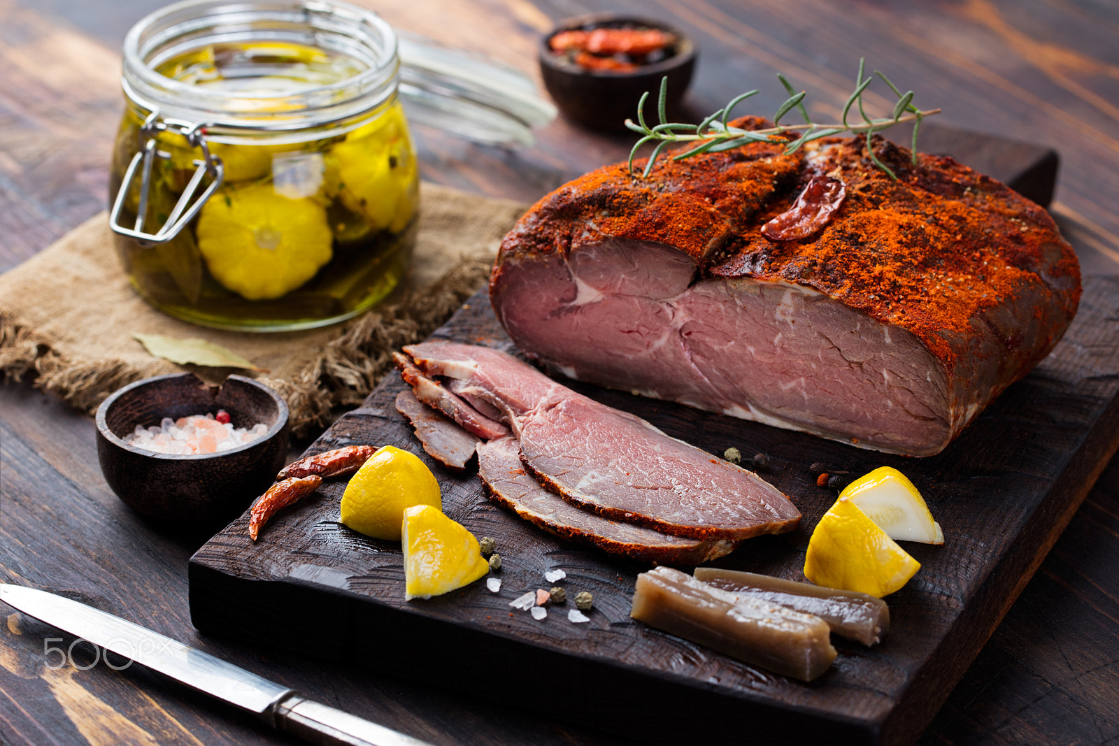 Canon EF 100mm F2.8L Macro IS USM sample photo. Beef pastrami sliced, roasted beef, slow cooking. photography