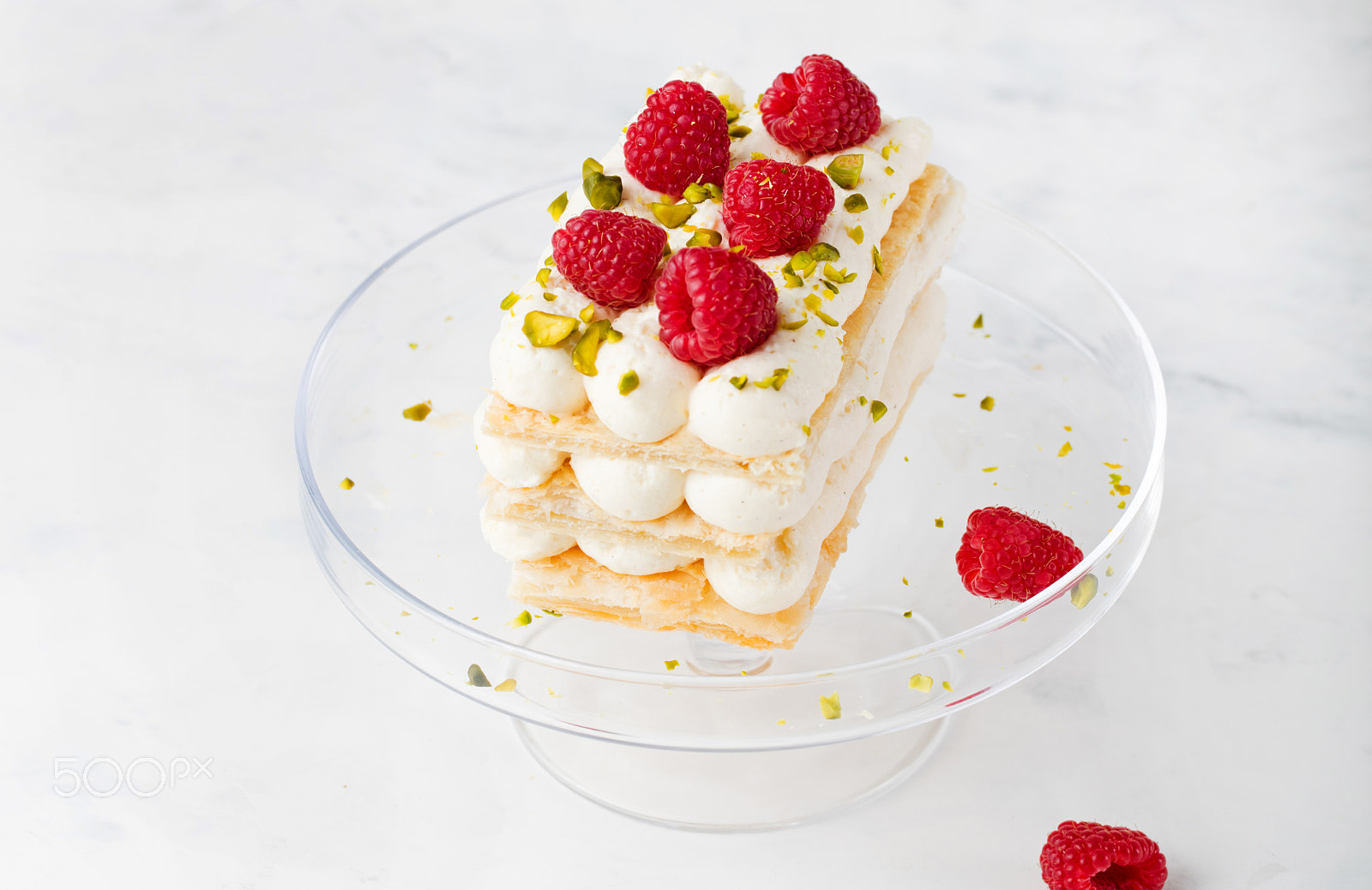 Canon EOS 5DS + Canon EF 100mm F2.8L Macro IS USM sample photo. Millefeuille, mille feuille cake with fresh raspberries. copy space photography