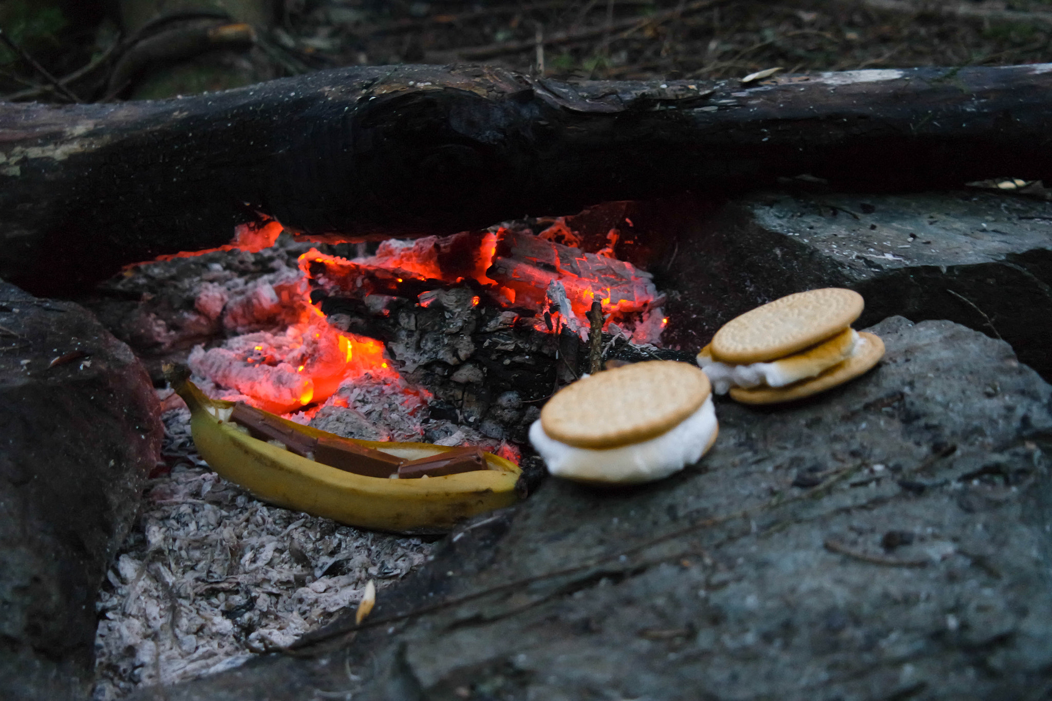 Samsung NX3000 + NX 18-55mm F3.5-5.6 sample photo. Campfire dessert photography